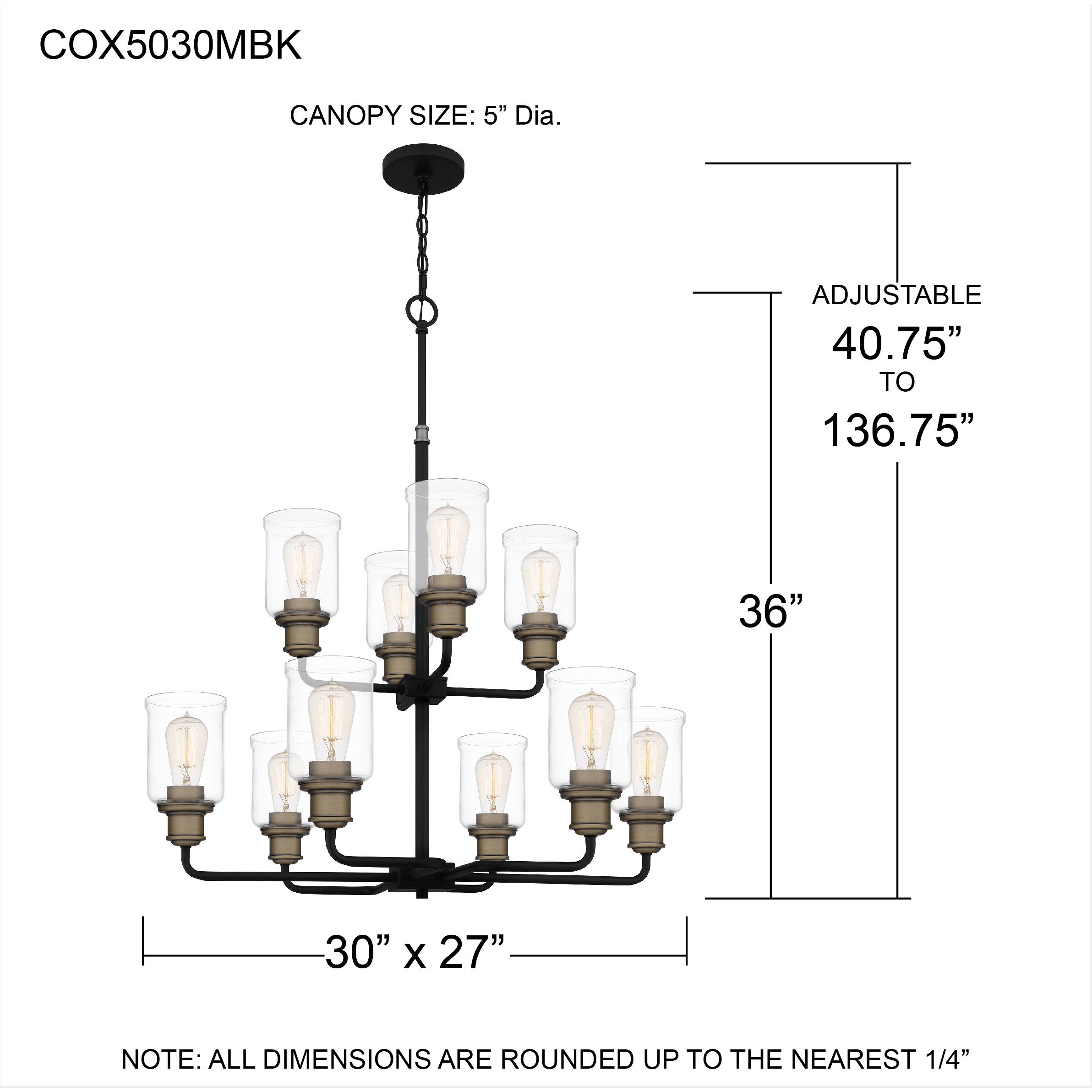 Cox 10 Light 30 inch Matte Black Chandelier Ceiling Light