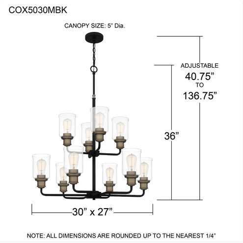 Cox 10 Light 30 inch Matte Black Chandelier Ceiling Light