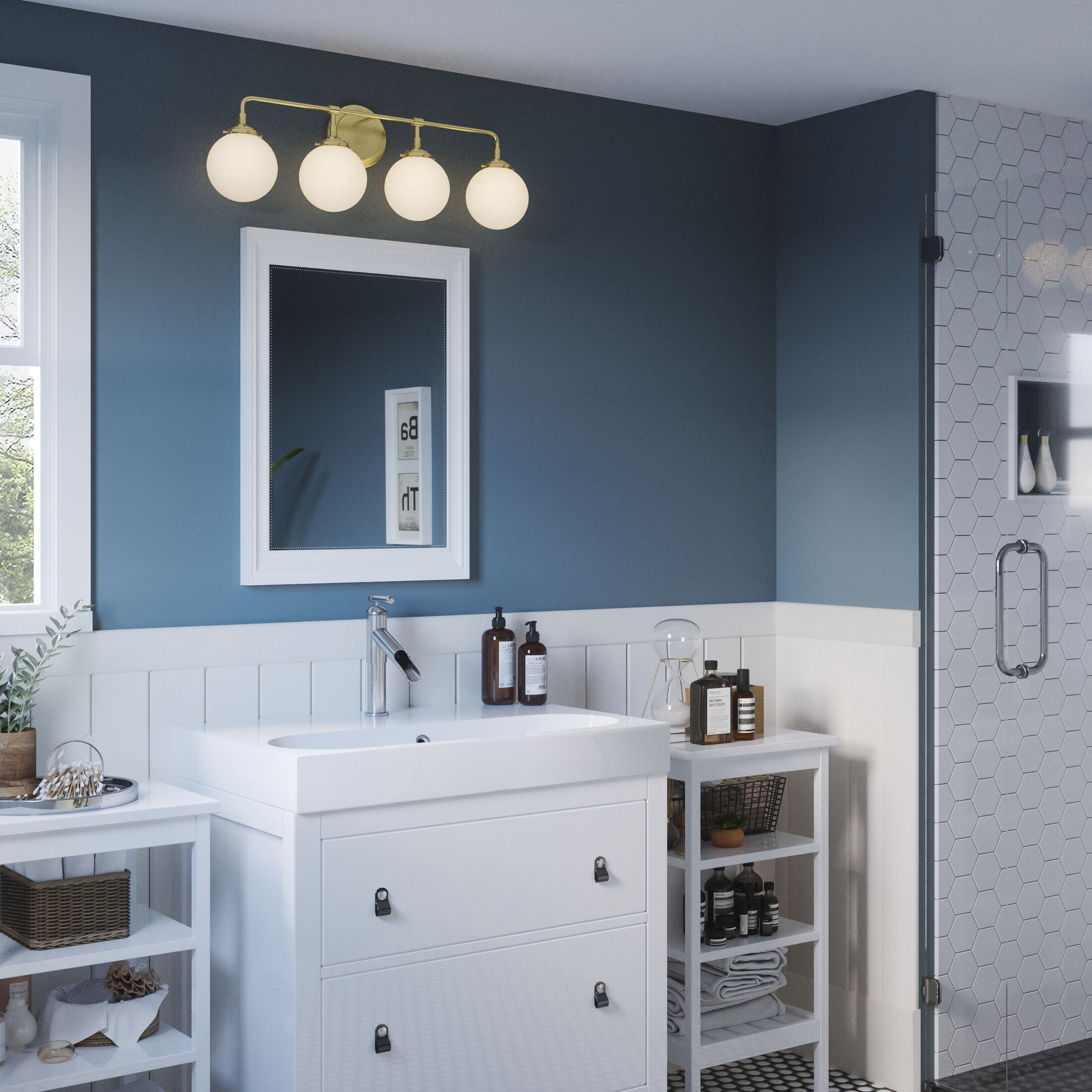 Landry 4 Light 32 inch Satin Brass Bath Light Wall Light