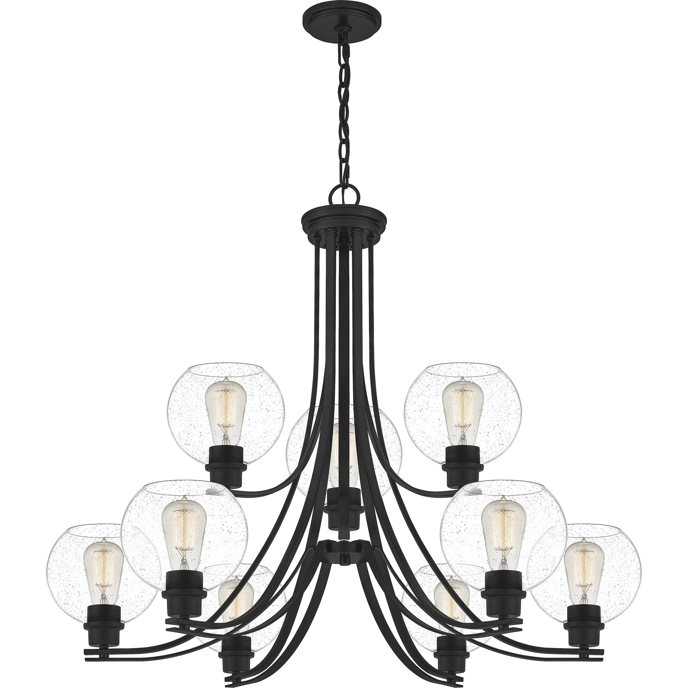 Pruitt 9 Light 34 inch Matte Black Chandelier Ceiling Light in Clear Seedy Glass