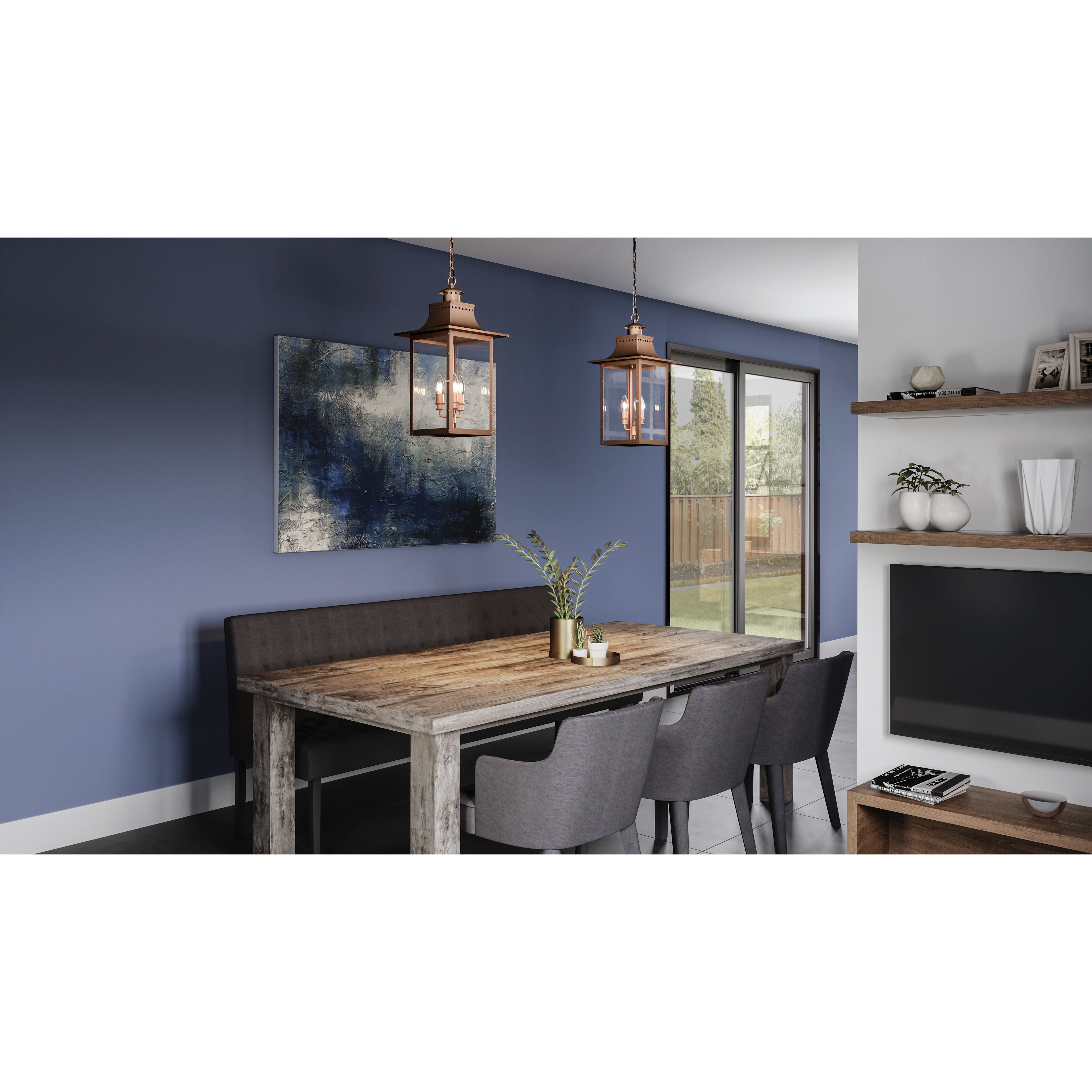 Chalmers 3 Light 12 inch Aged Copper Mini Pendant Ceiling Light, Small