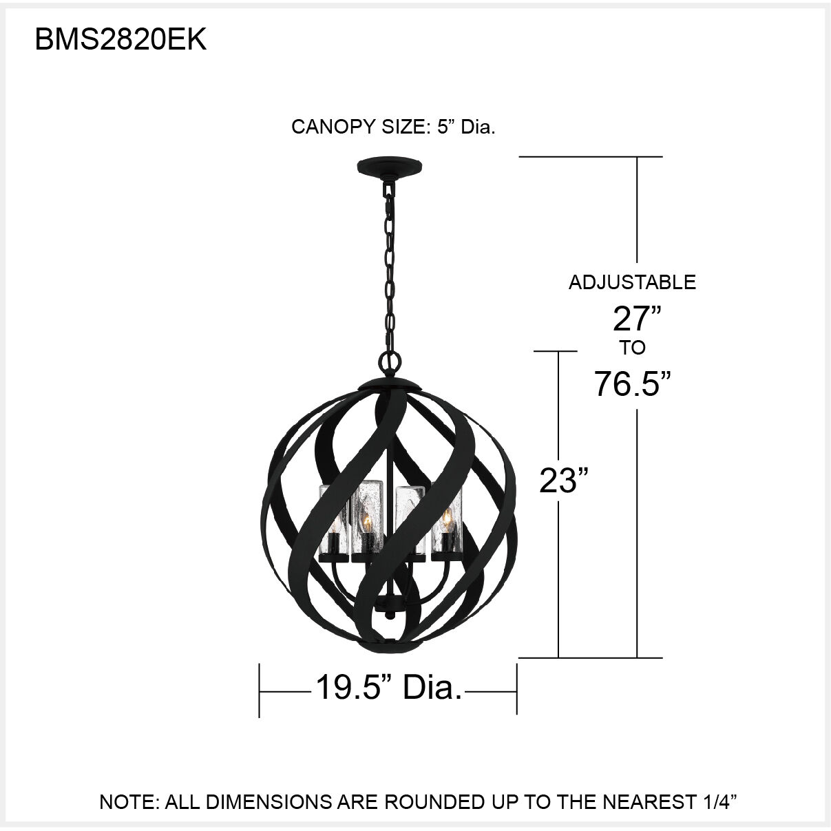 Quoizel BMS2820EK Blacksmith 4 Light 19.5 inch Earth Black Outdoor Pendant