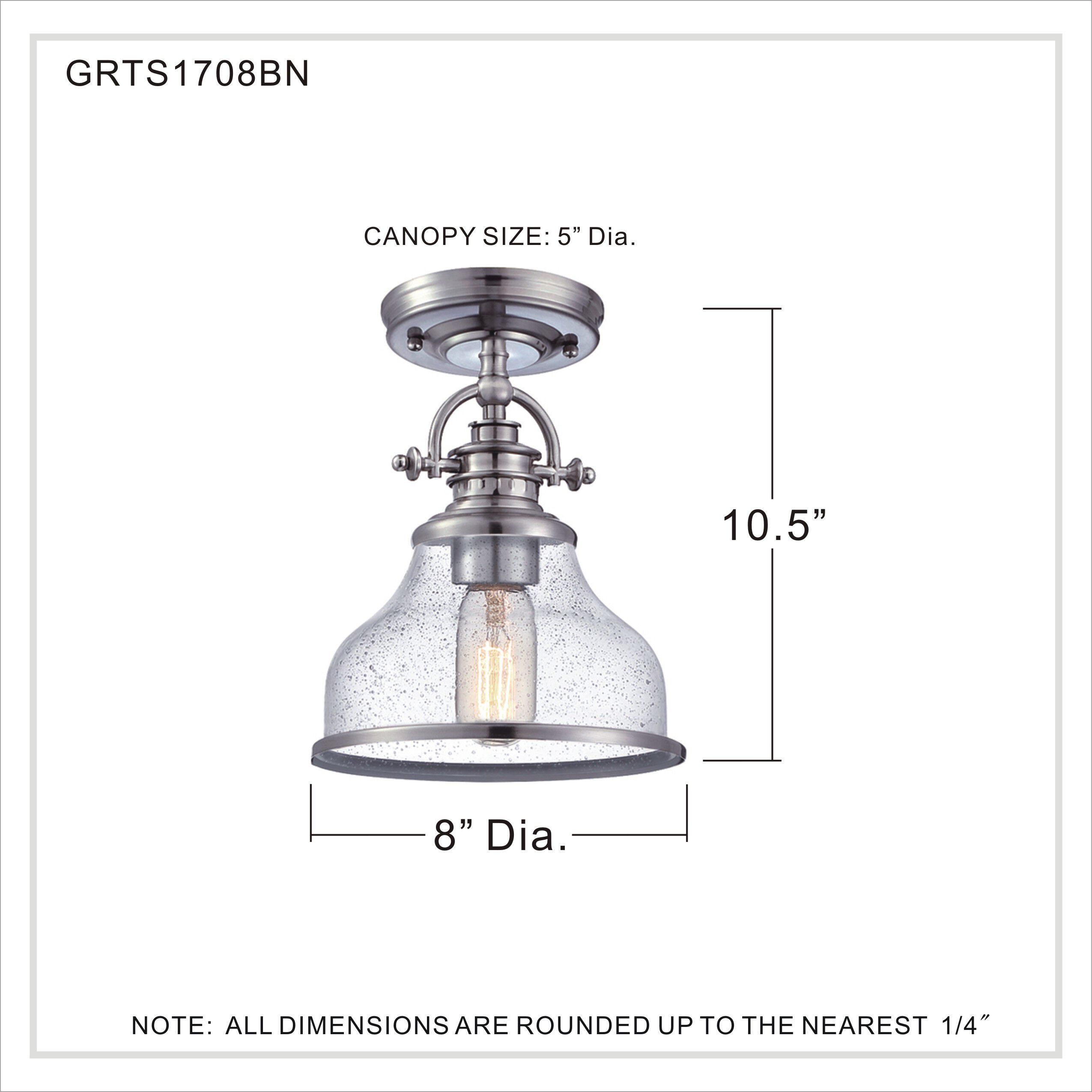 Grant 1 Light 8 inch Brushed Nickel Semi-Flush Mount Ceiling Light