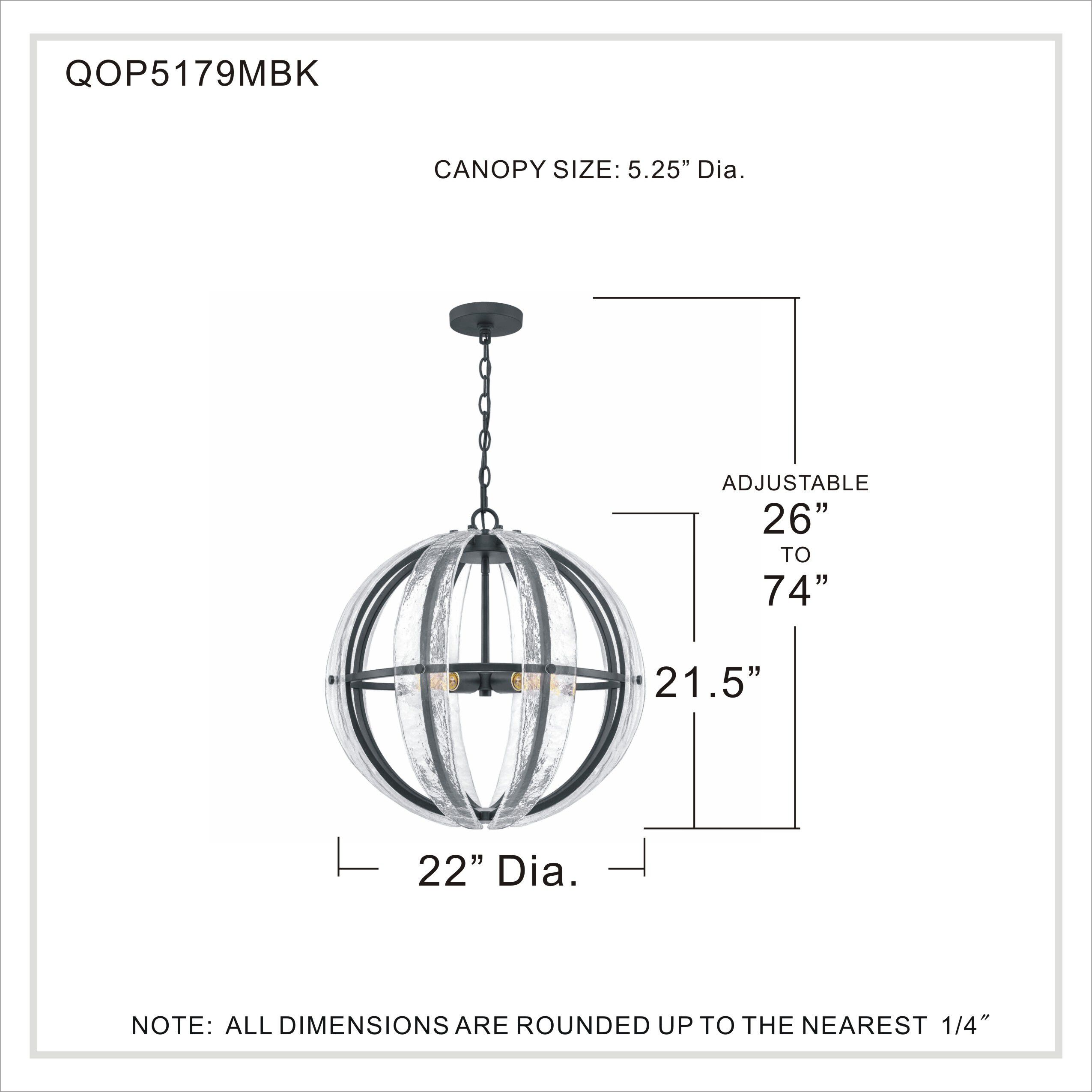 Dre 4 Light 22 inch Matte Black Pendant Ceiling Light