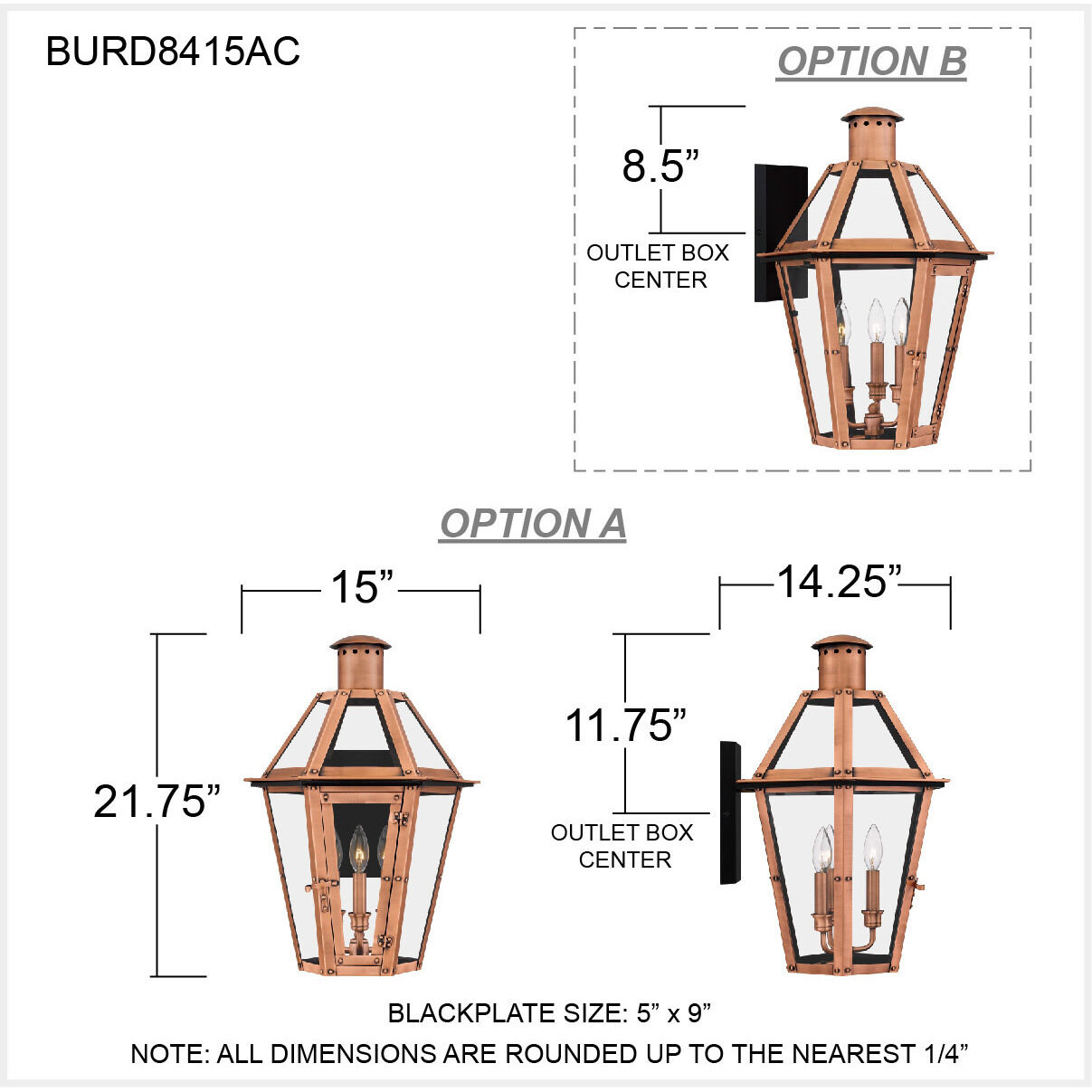 Burdett 3 Light 22 inch Aged Copper Outdoor Wall Lantern