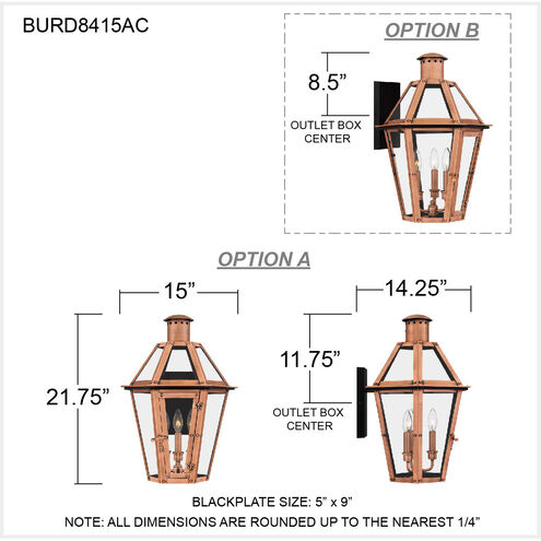 Burdett 3 Light 22 inch Aged Copper Outdoor Wall Lantern