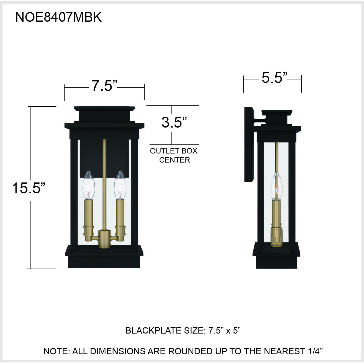 Quoizel NOE8407MBK Noelle 2 Light 16 inch Matte Black Outdoor Wall