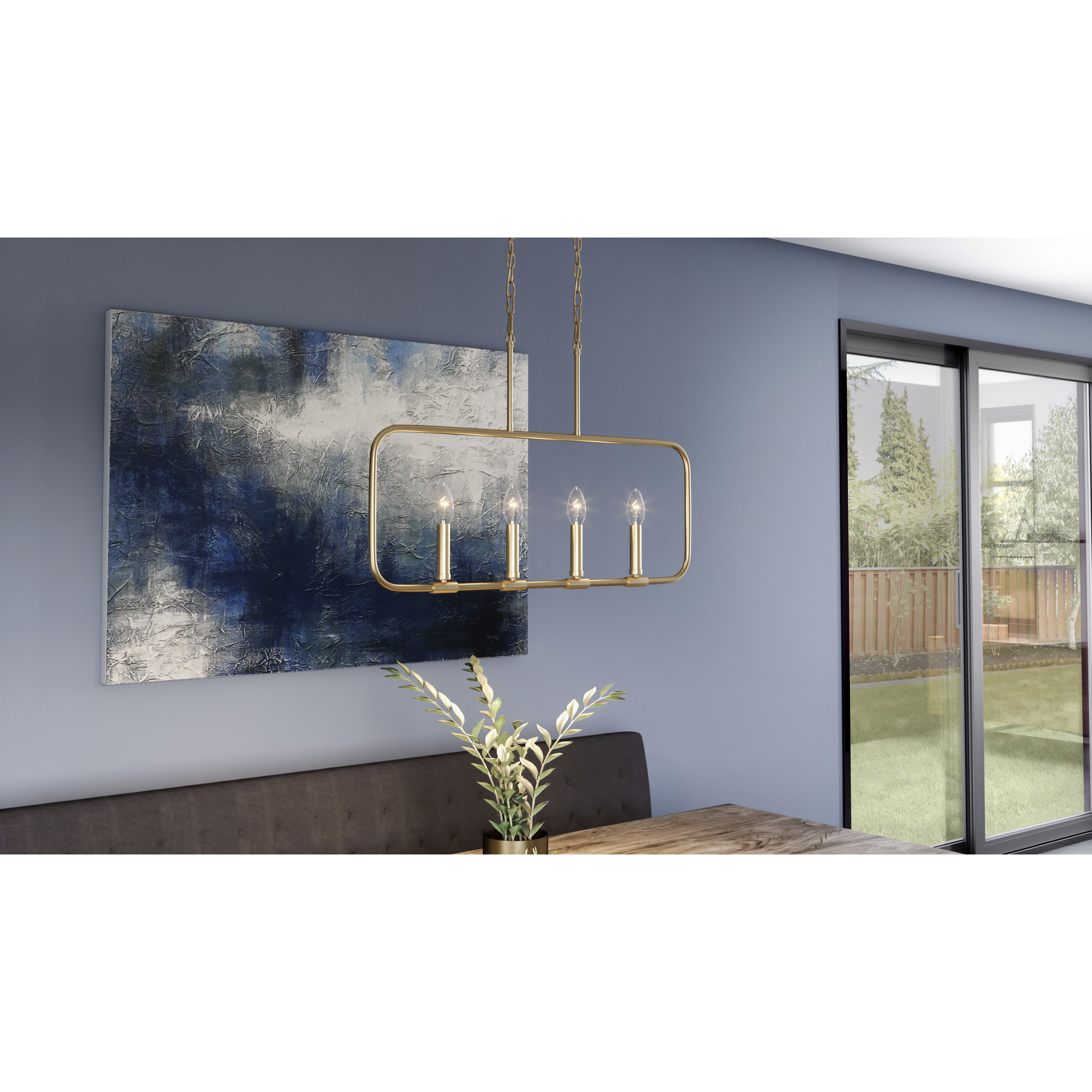 Abner 4 Light 32 inch Aged Brass Linear Chandelier Ceiling Light