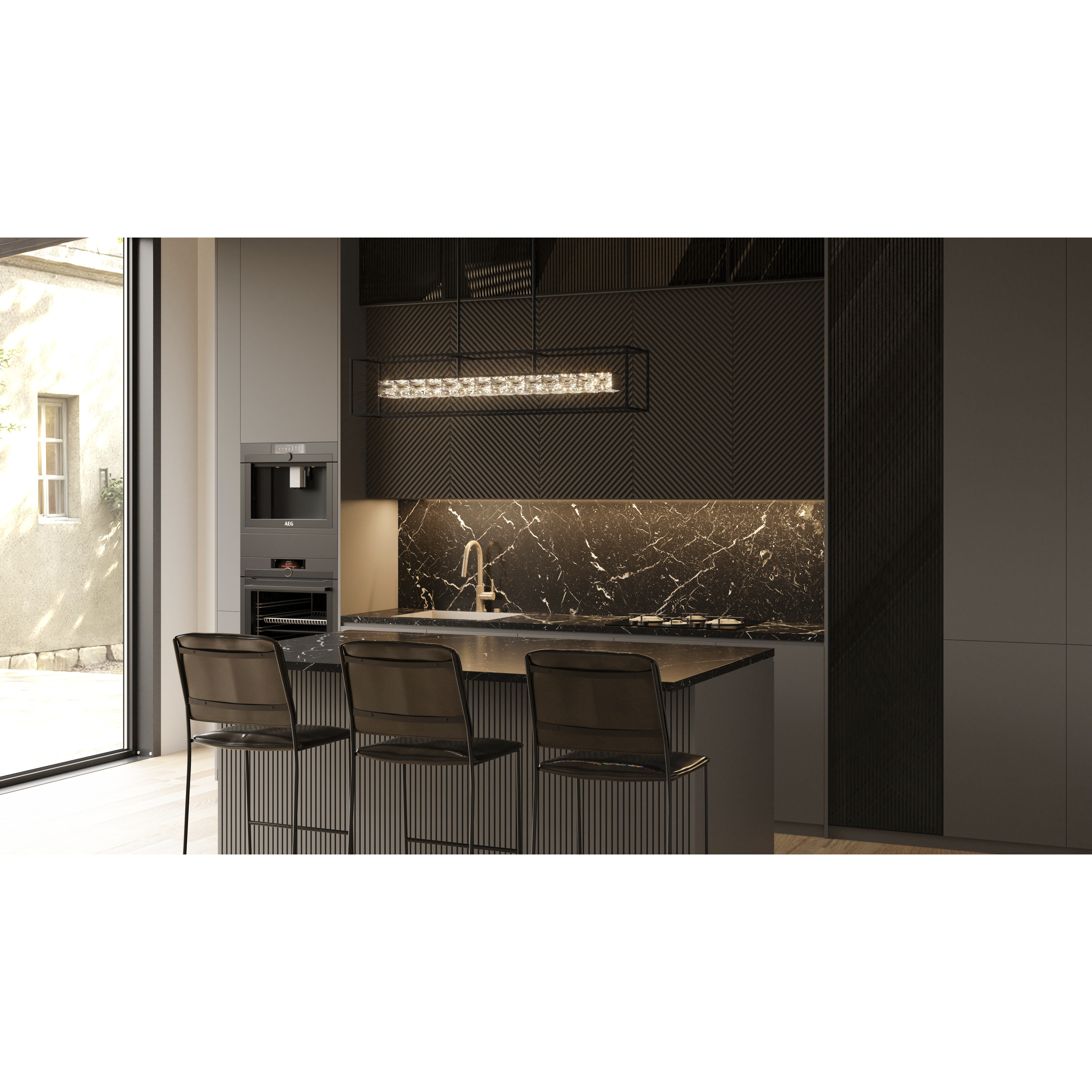 Dazzle LED 48 inch Matte Black Linear Chandelier Ceiling Light, Large