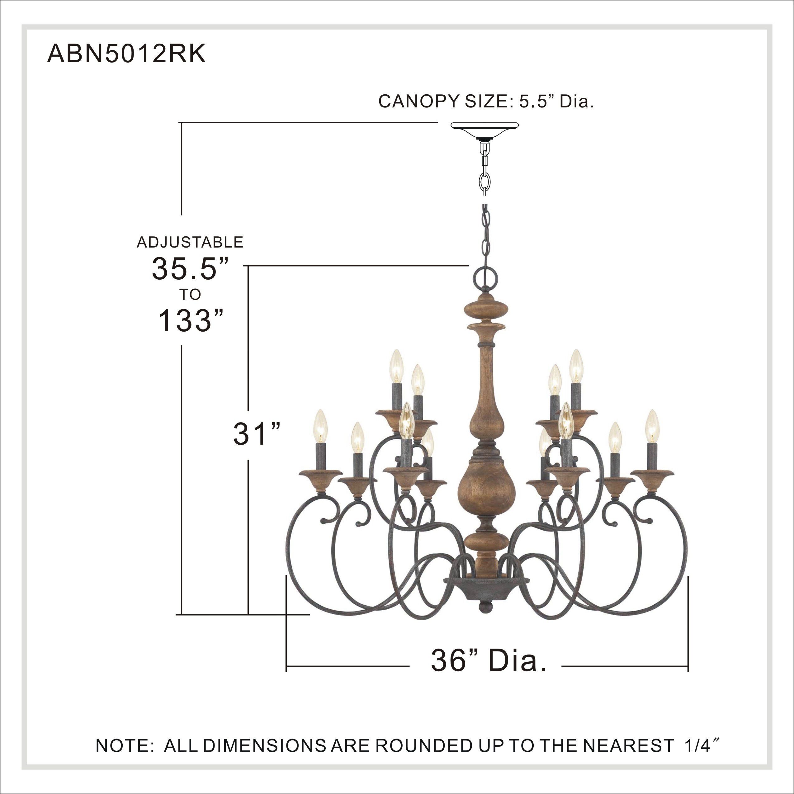 Auburn 12 Light 36 inch Rustic Black Foyer Chandelier Ceiling Light