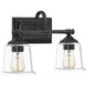 Nicholas 2 Light 15 inch Earth Black Bath Light Wall Light in Clear Glass