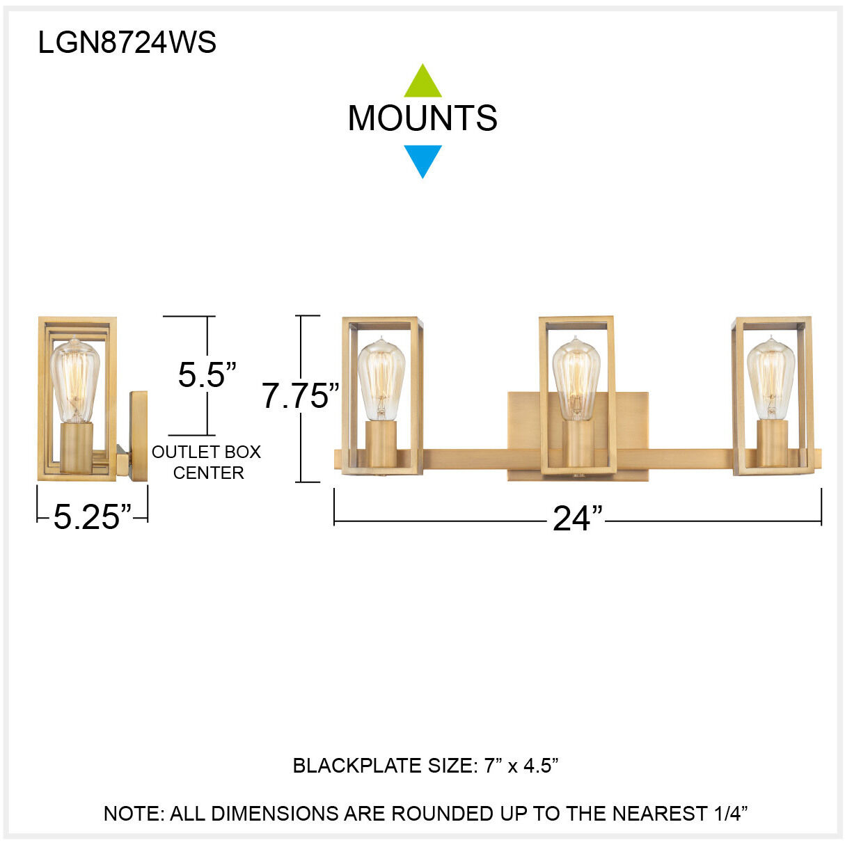 Leighton 3 Light 24 inch Weathered Brass Bath Light Wall Light, Large