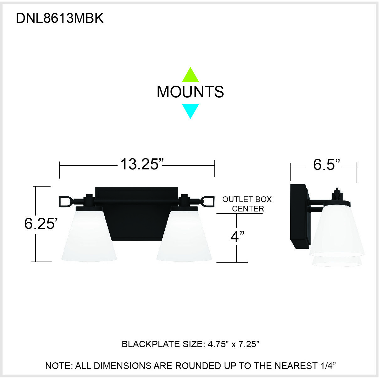 Daniels LED 13.25 inch Matte Black Bath Light Wall Light