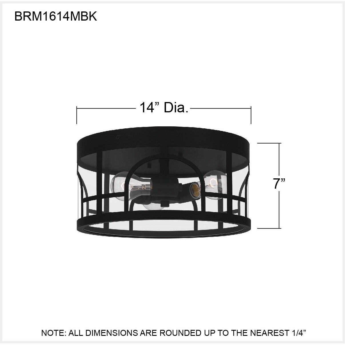 Brampton 3 Light 14 inch Matte Black Flush Mount Ceiling Light