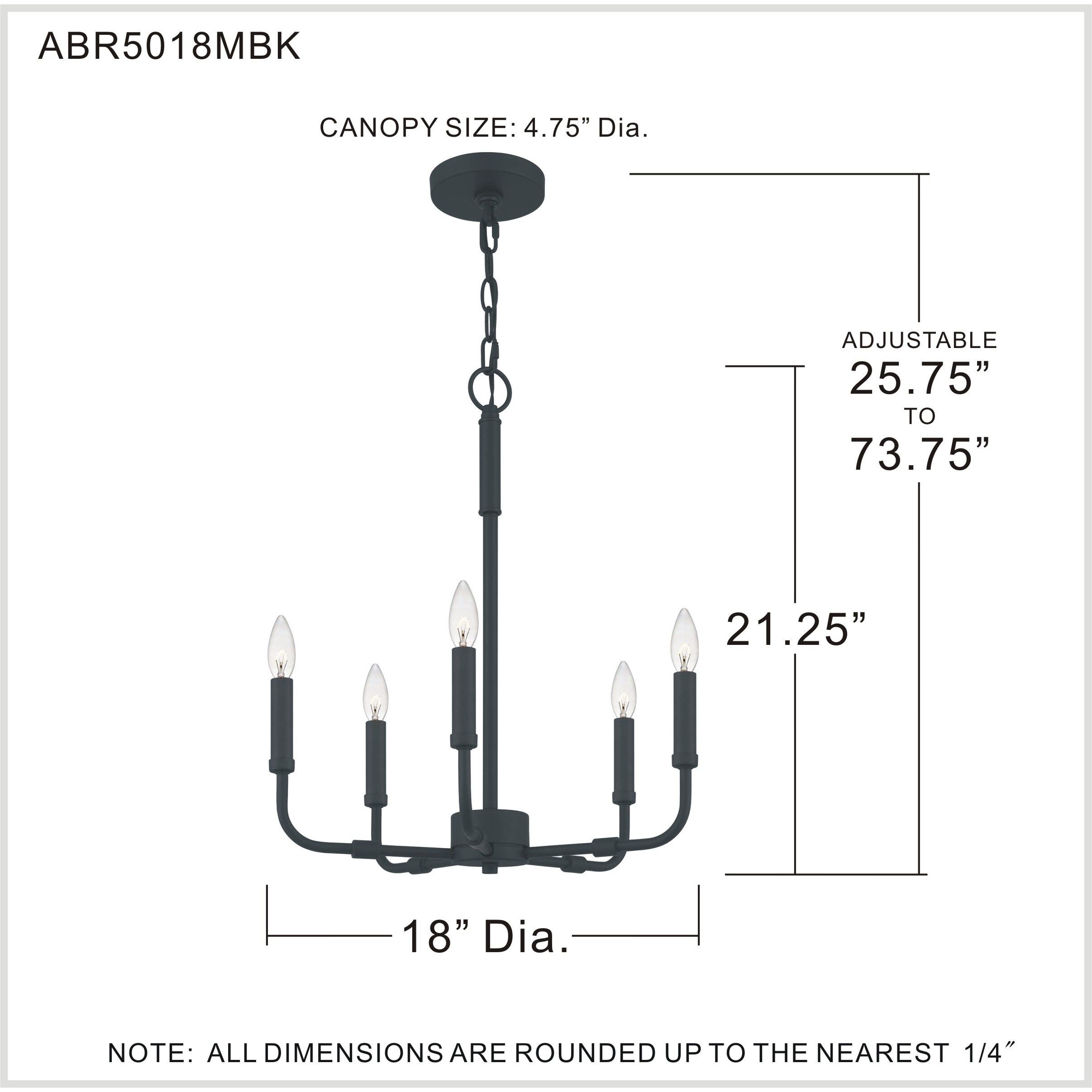 Abner 5 Light 18 inch Matte Black Chandelier Ceiling Light
