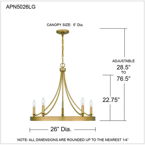Aspyn 5 Light 26 inch Light Gold Chandelier Ceiling Light