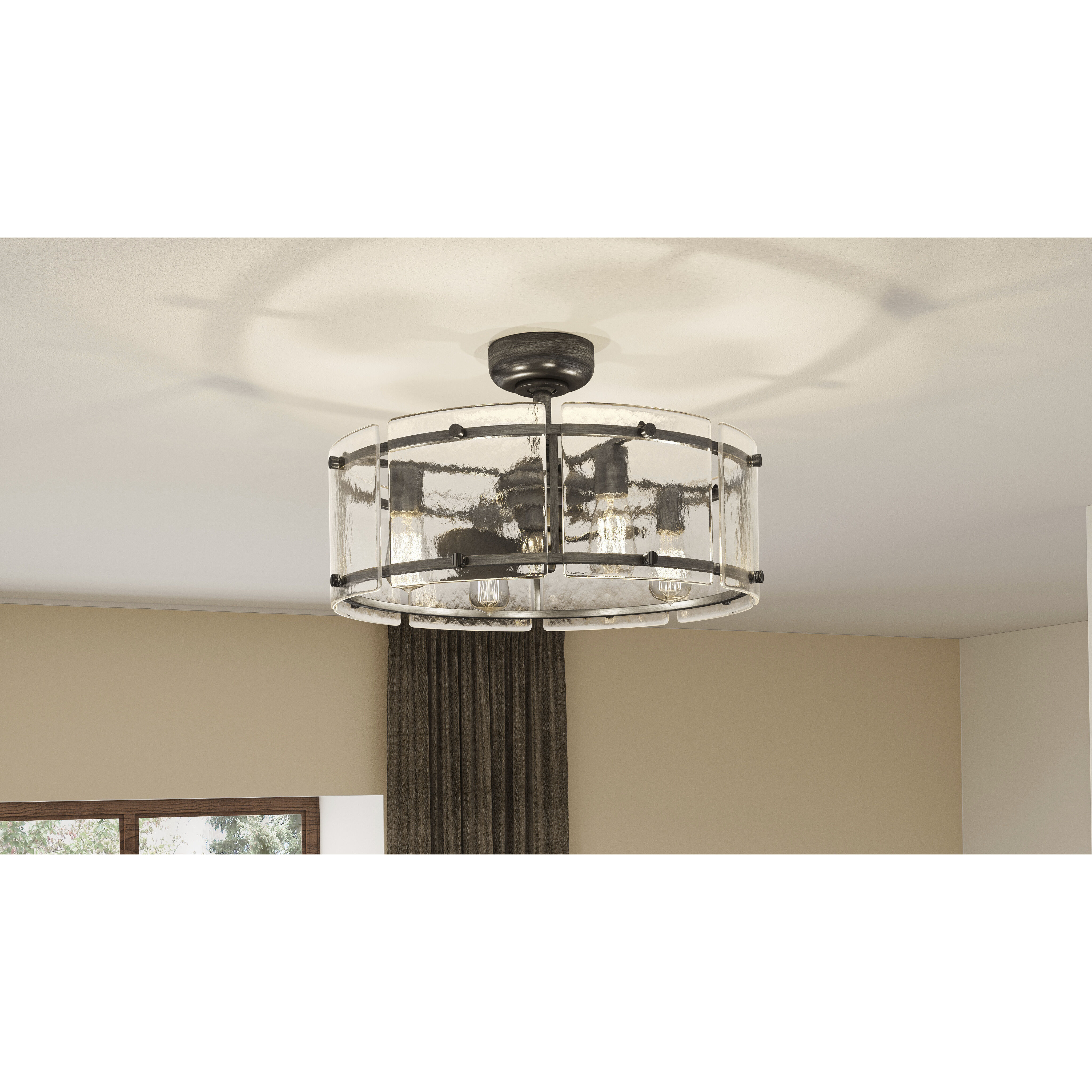 Fortress 24 inch Mottled Silver with Black Matte Blades Fandelier