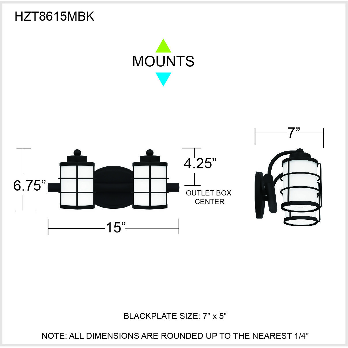 Hazlett 2 Light 15 inch Matte Black Bath Light Wall Light