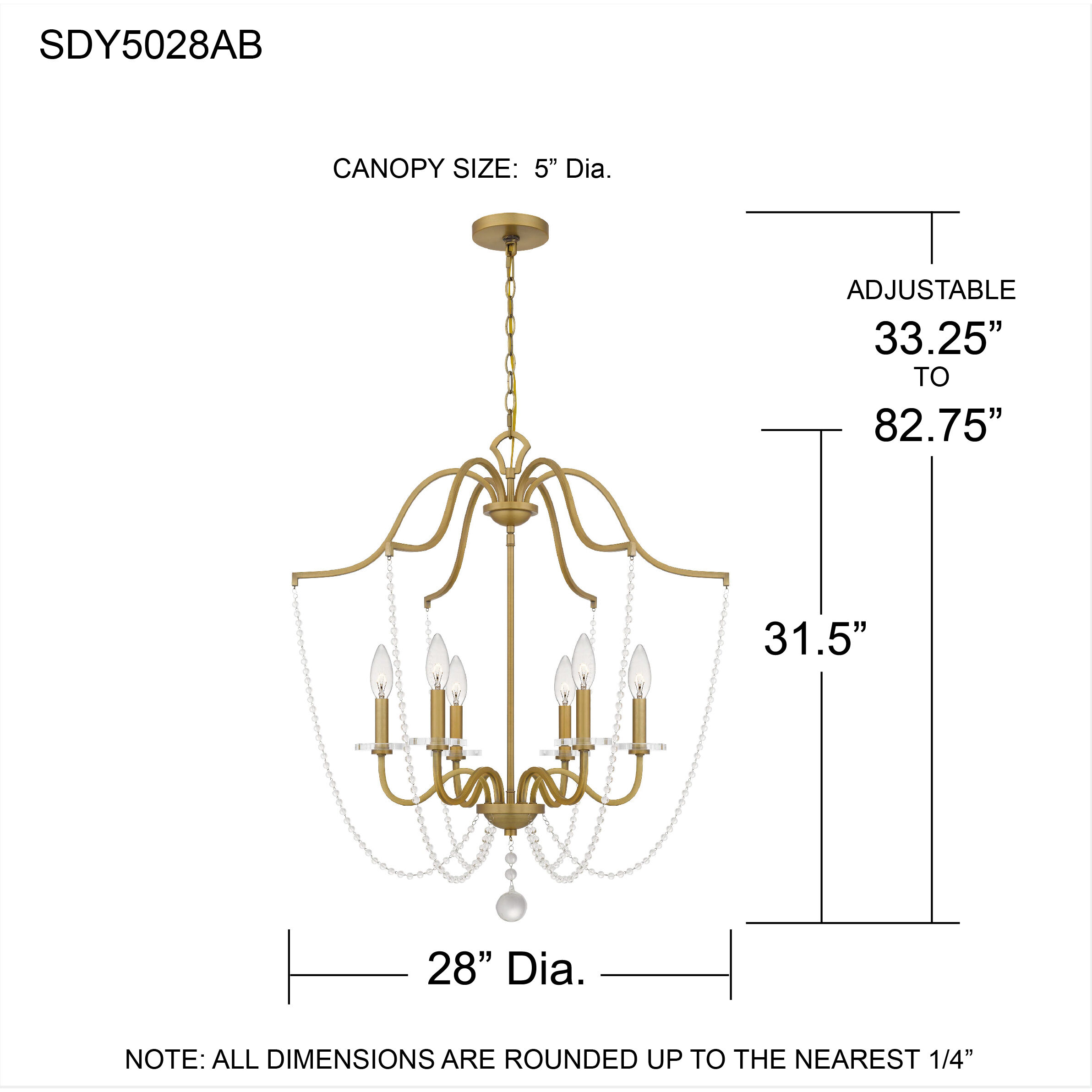 Sunday 6 Light 28 inch Aged Brass Chandelier Ceiling Light