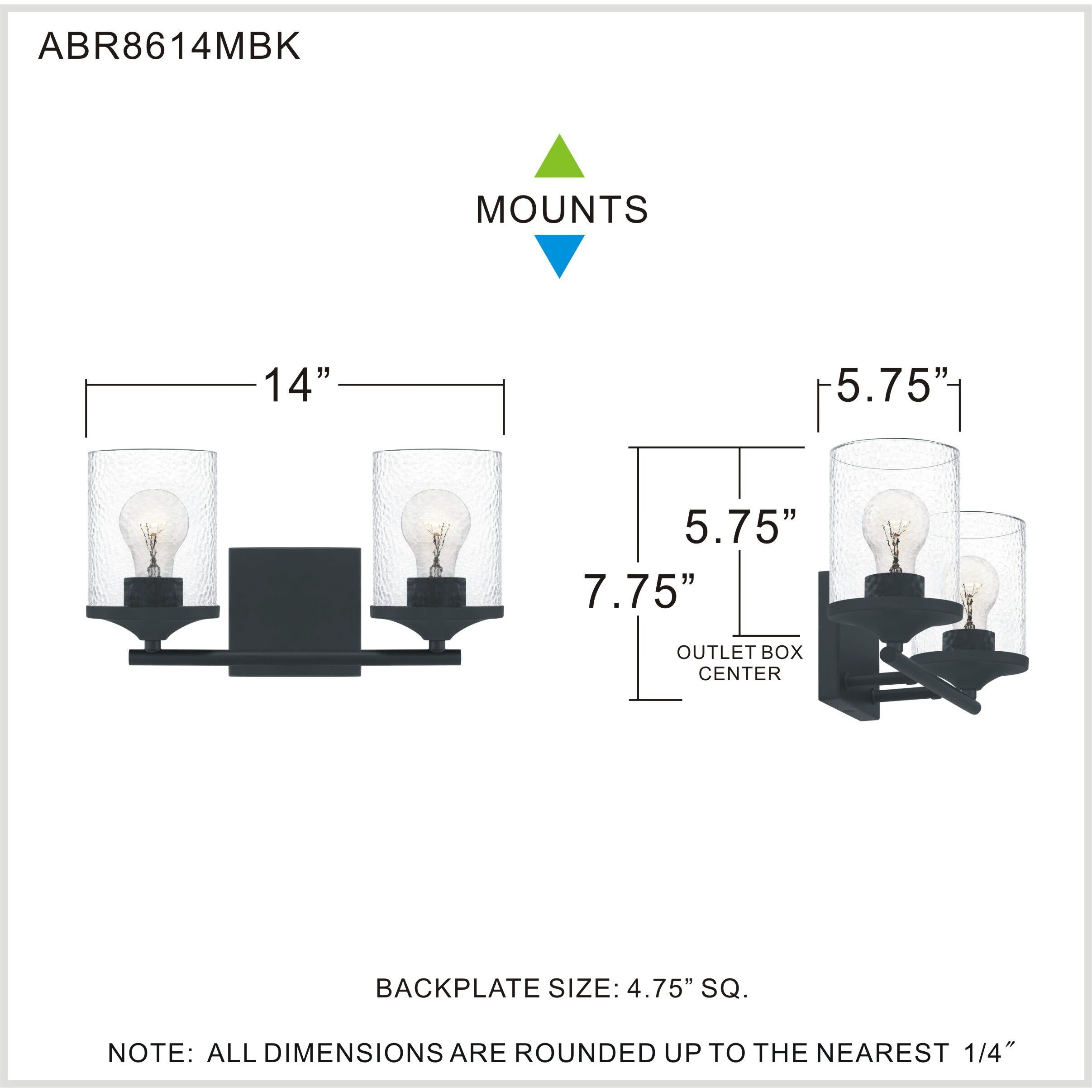 Abner 2 Light 14 inch Matte Black Bath Light Wall Light