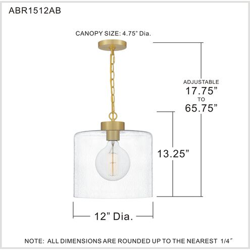 Abner 1 Light 12 inch Aged Brass Mini Pendant Ceiling Light