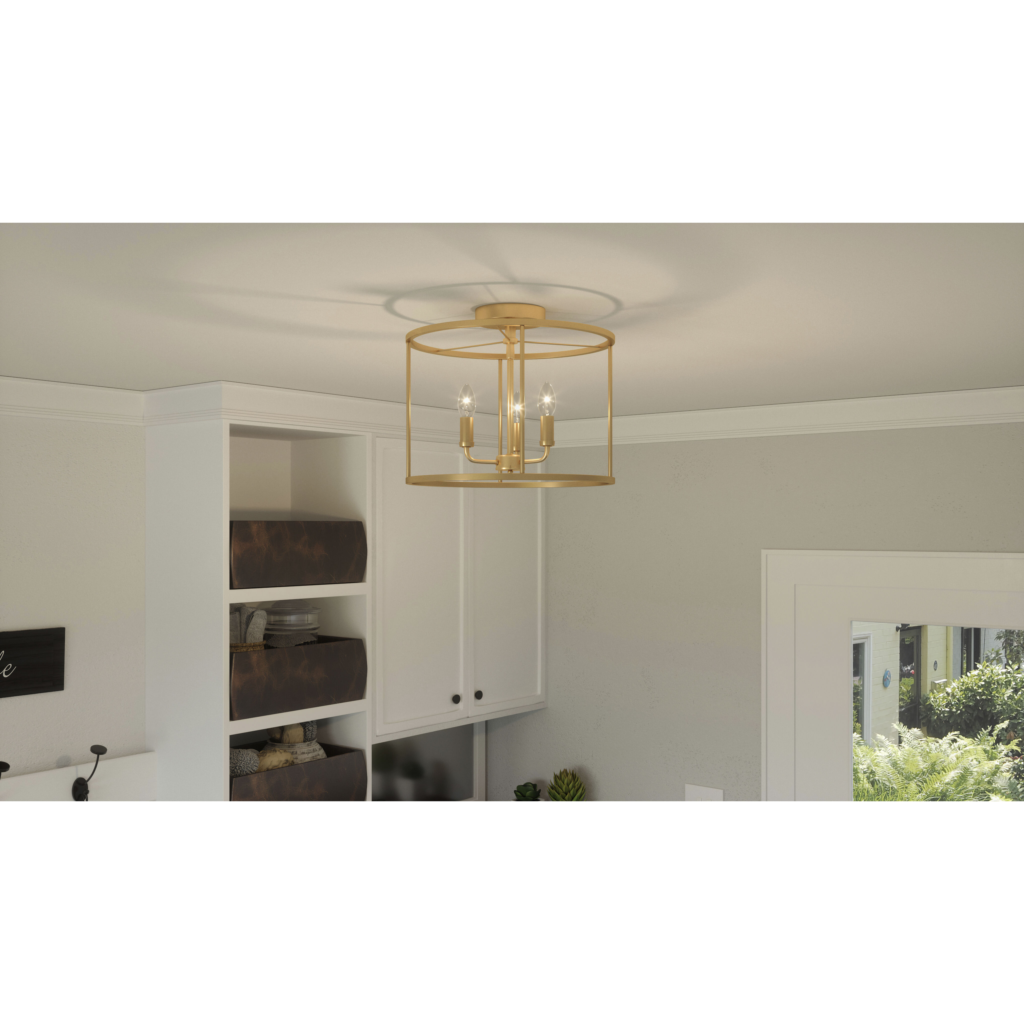 Abner 3 Light 14 inch Aged Brass Semi-Flush Mount Ceiling Light