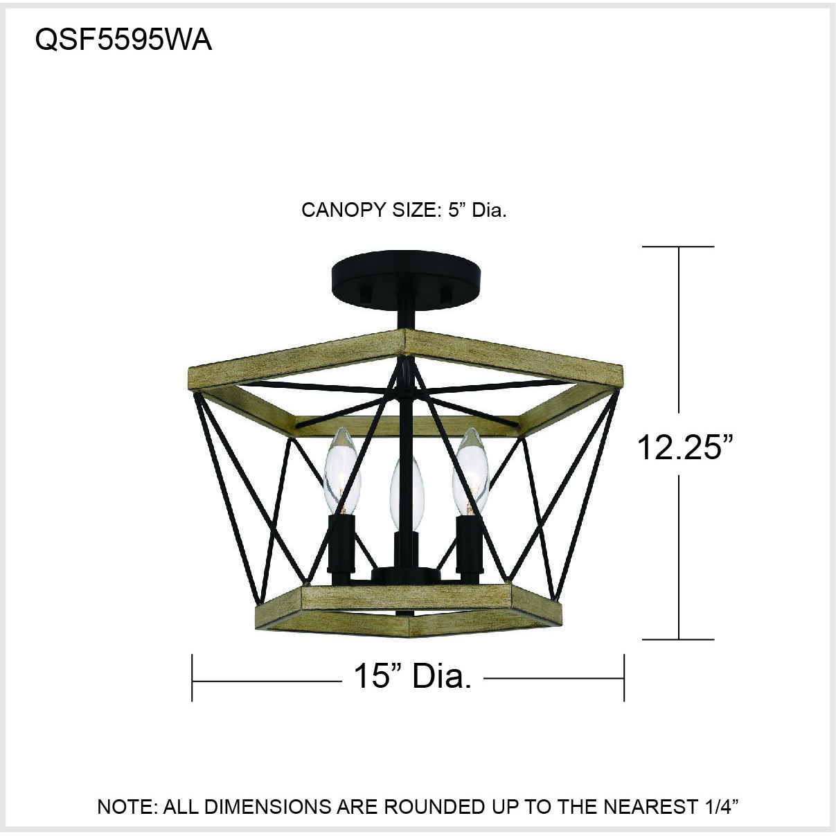 Wintergreen 3 Light 15 inch Whitewashed Walnut Semi-Flush Mount Ceiling Light