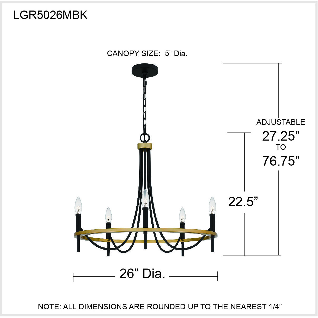 Legare 5 Light 26 inch Matte Black Chandelier Ceiling Light