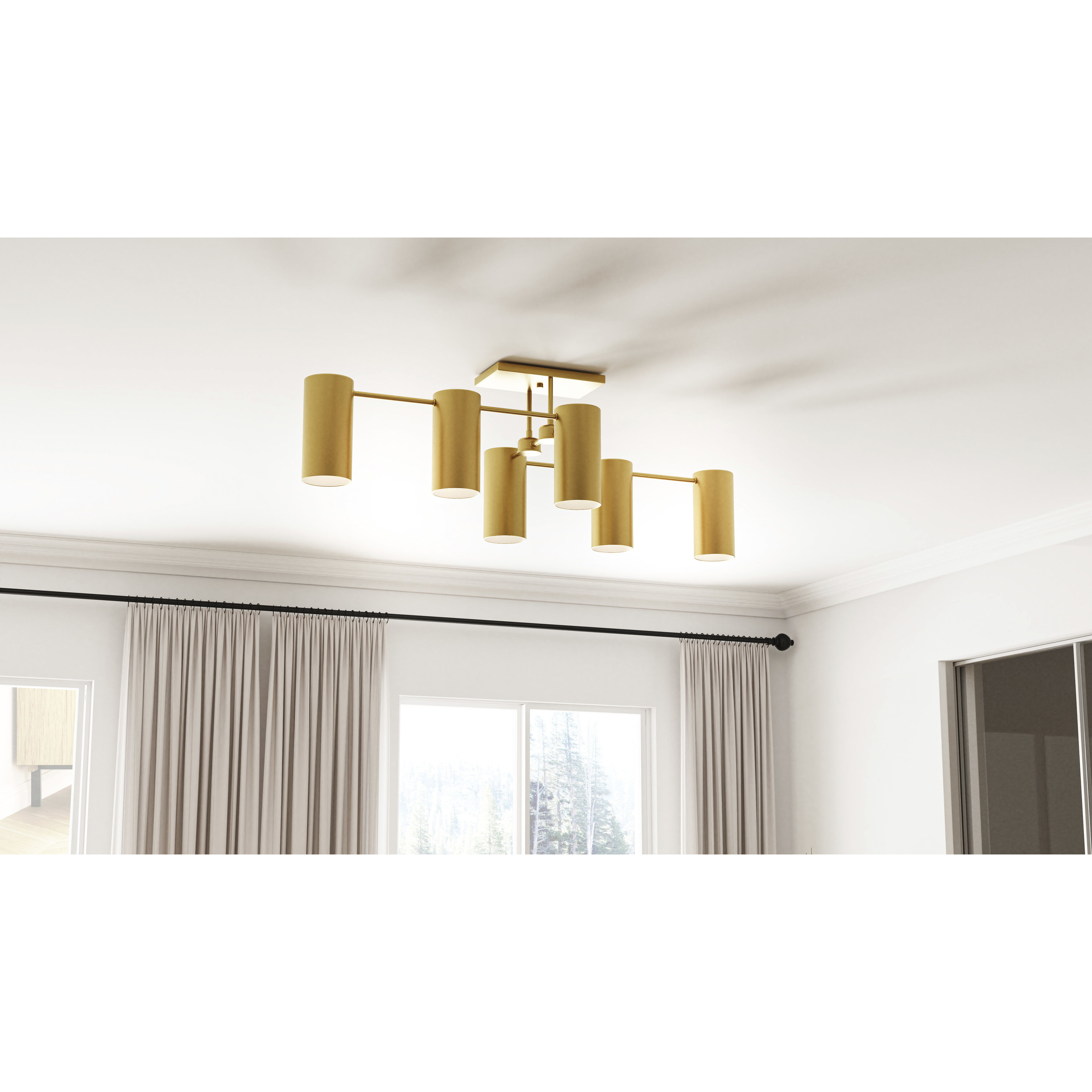 Foreland 6 Light 50 inch Brushed Gold Semi-Flush Mount Ceiling Light, Extra Large