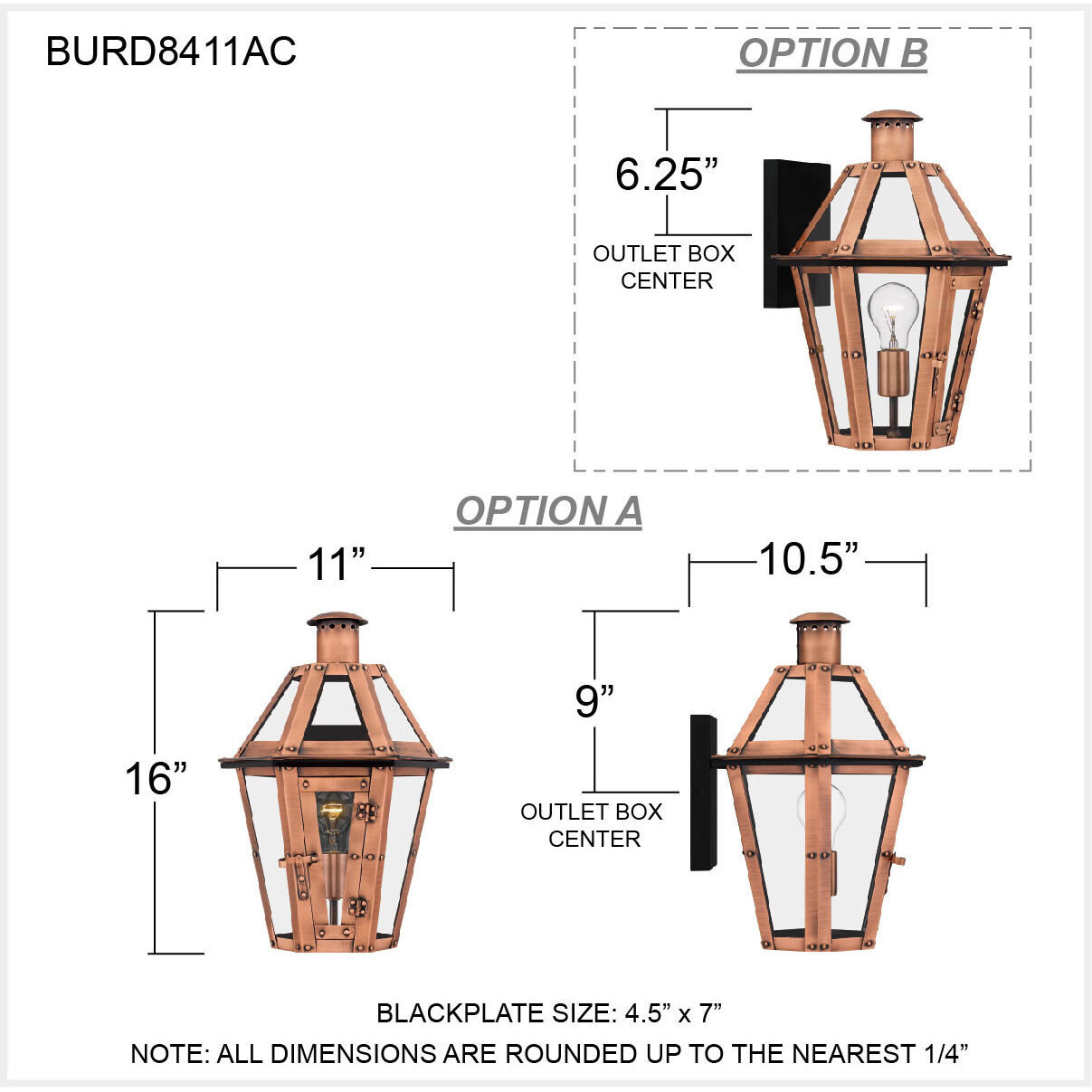 Burdett 1 Light 16 inch Aged Copper Outdoor Wall Lantern