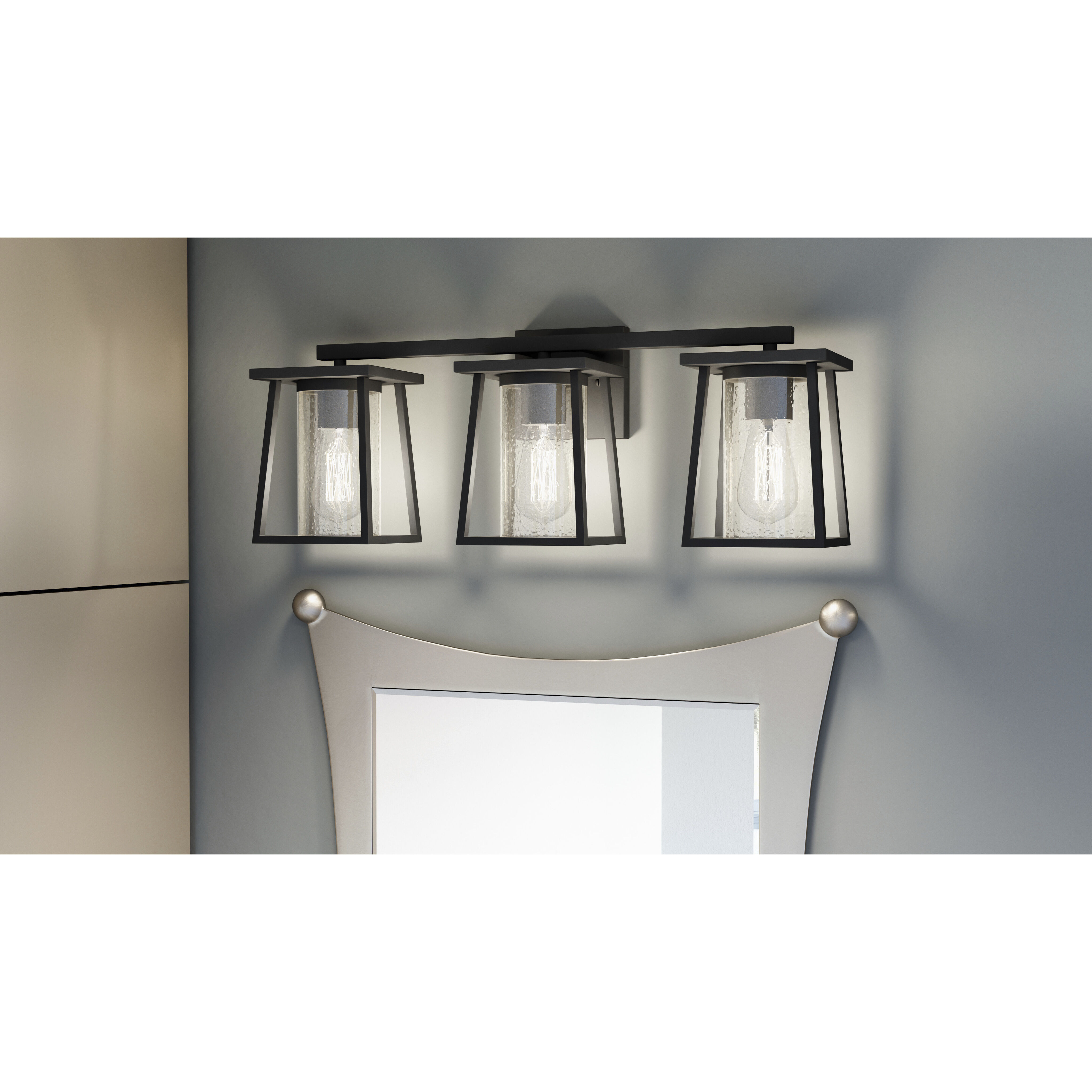 Lodge 3 Light 24 inch Matte Black Bath Light Wall Light, Large