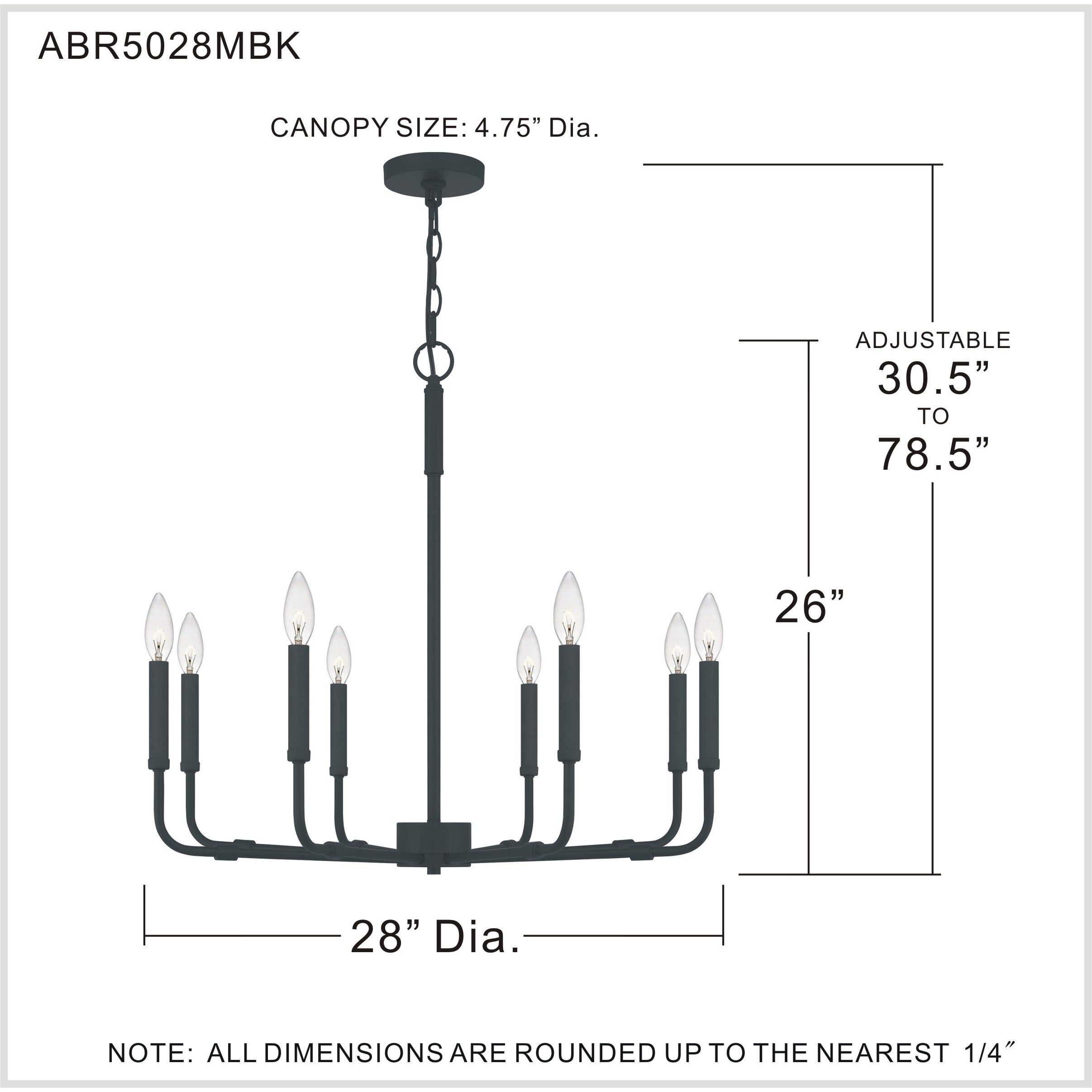 Abner 8 Light 28 inch Matte Black Chandelier Ceiling Light