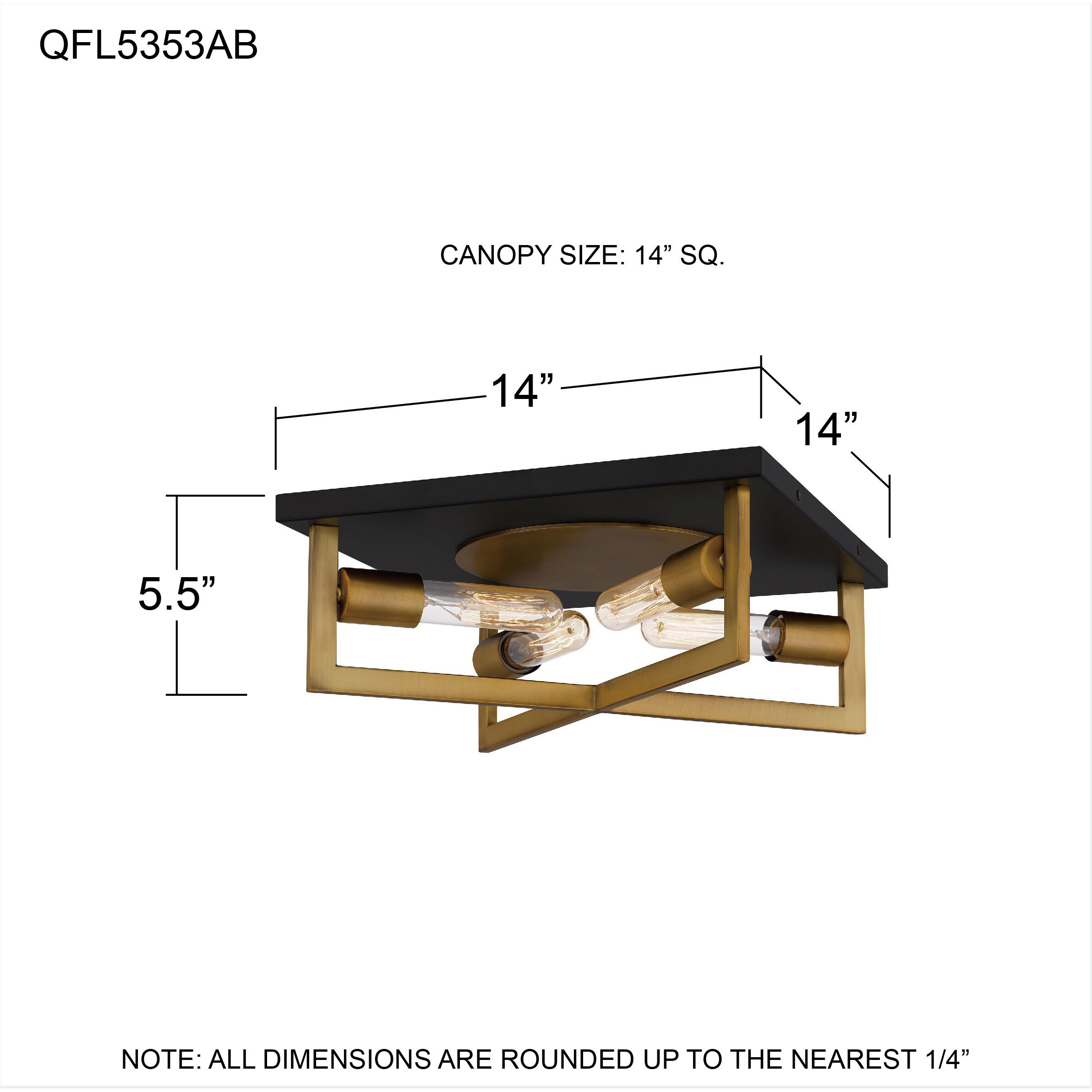 Brunson 4 Light 14 inch Aged Brass Flush Mount Ceiling Light