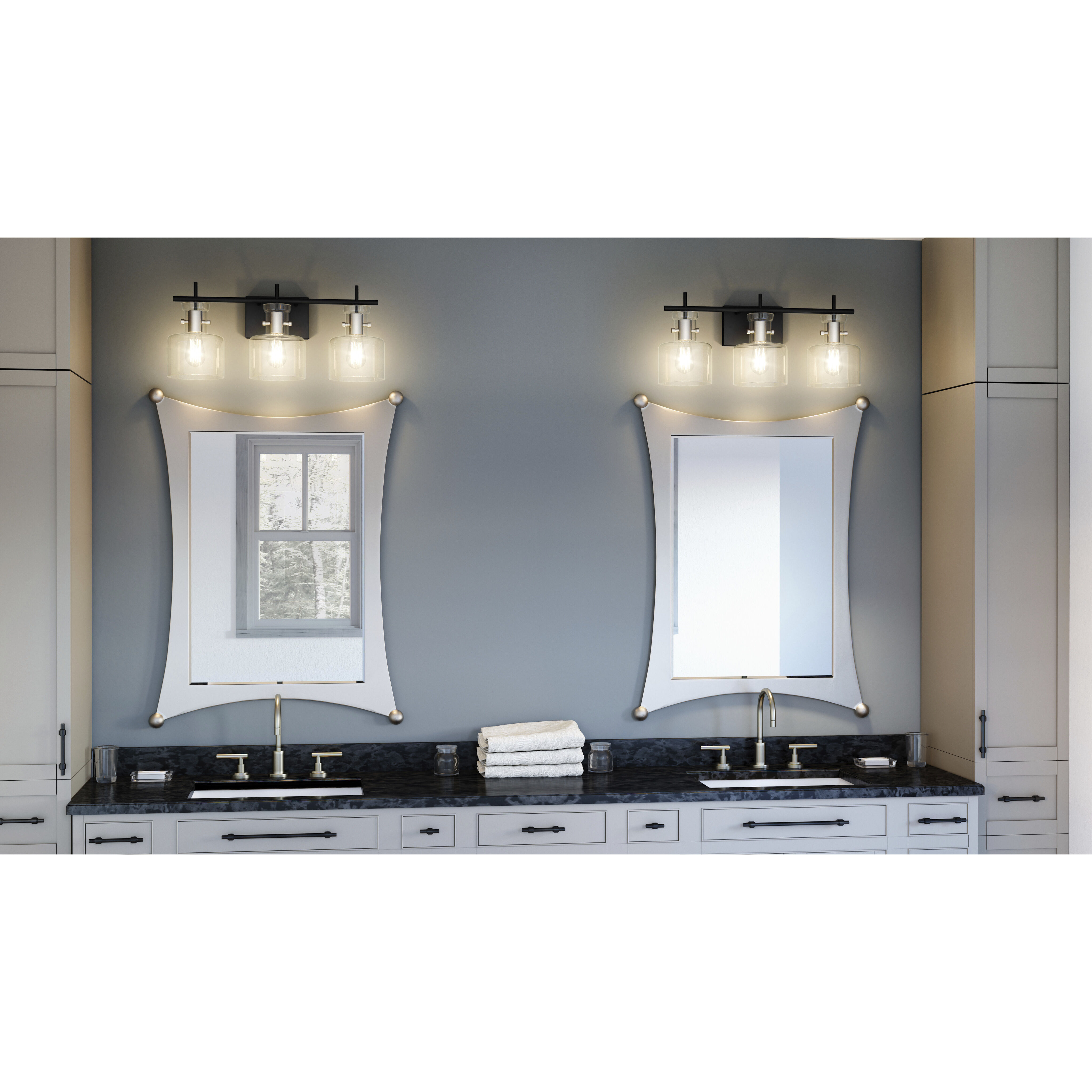 Pensbury 3 Light 24 inch Matte Black Bath Light Wall Light