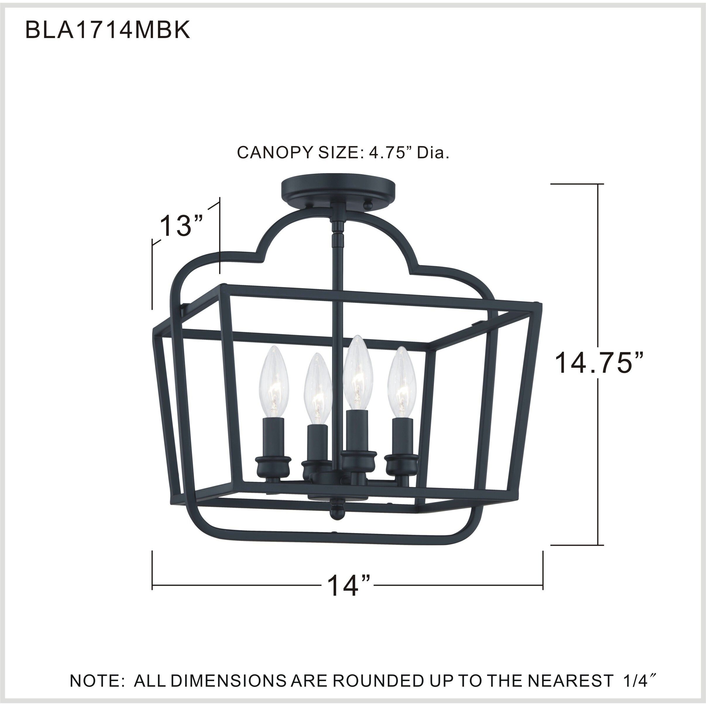 Blanche 4 Light 14 inch Matte Black Semi-Flush Mount Ceiling Light