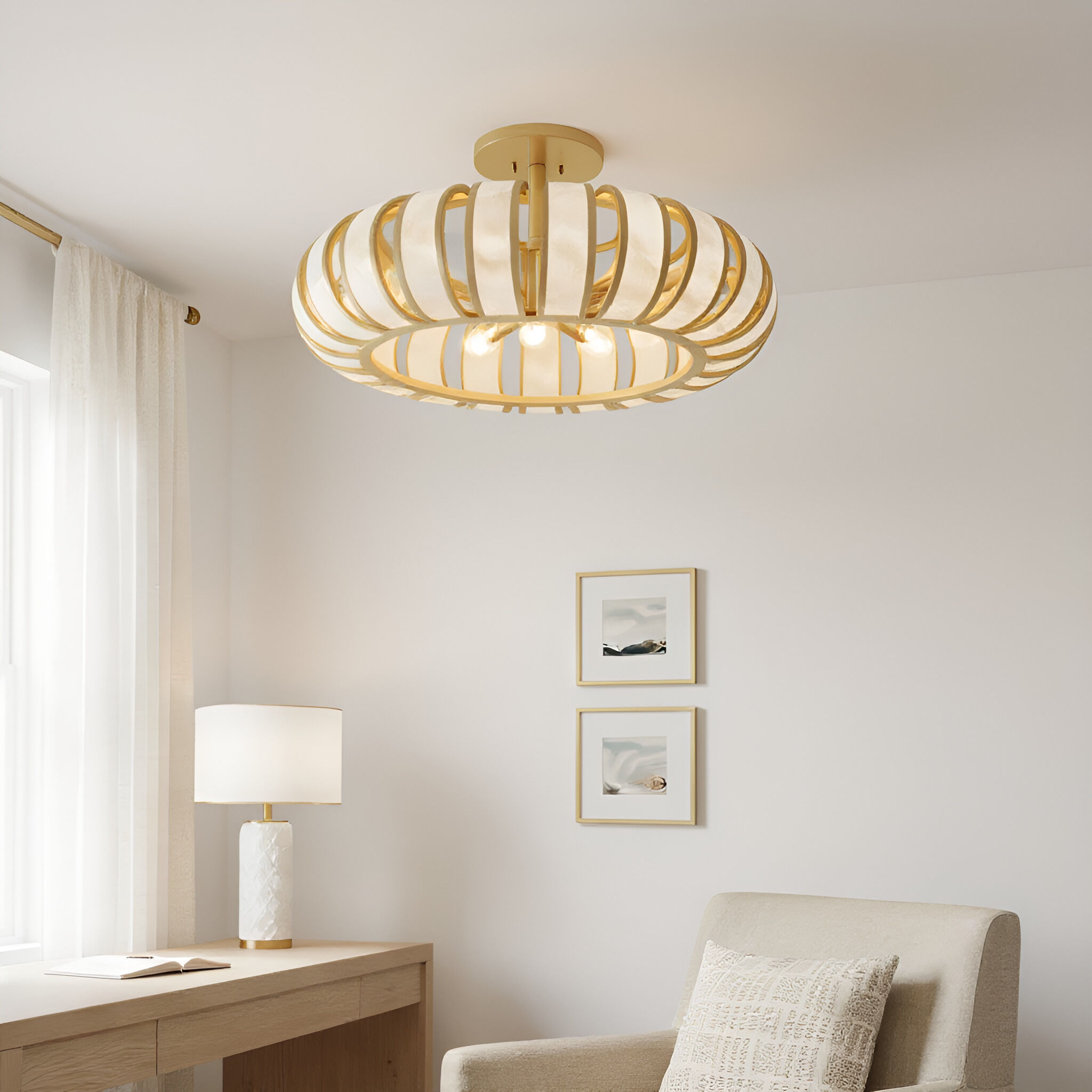 Knight 5 Light 22 inch Soft Gold Semi-Flush Mount Ceiling Light