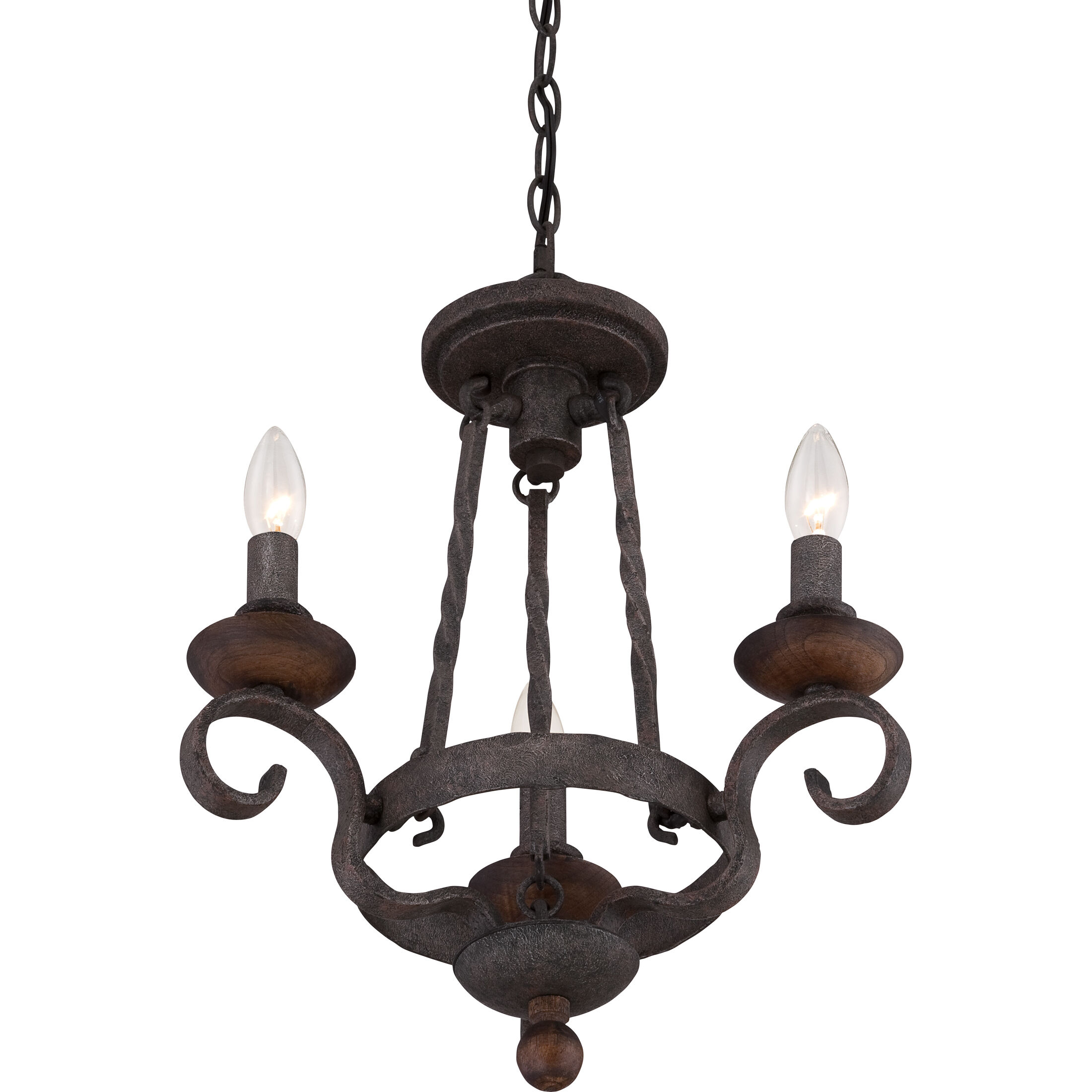 Noble 3 Light 15 inch Rustic Black Chandelier Ceiling Light