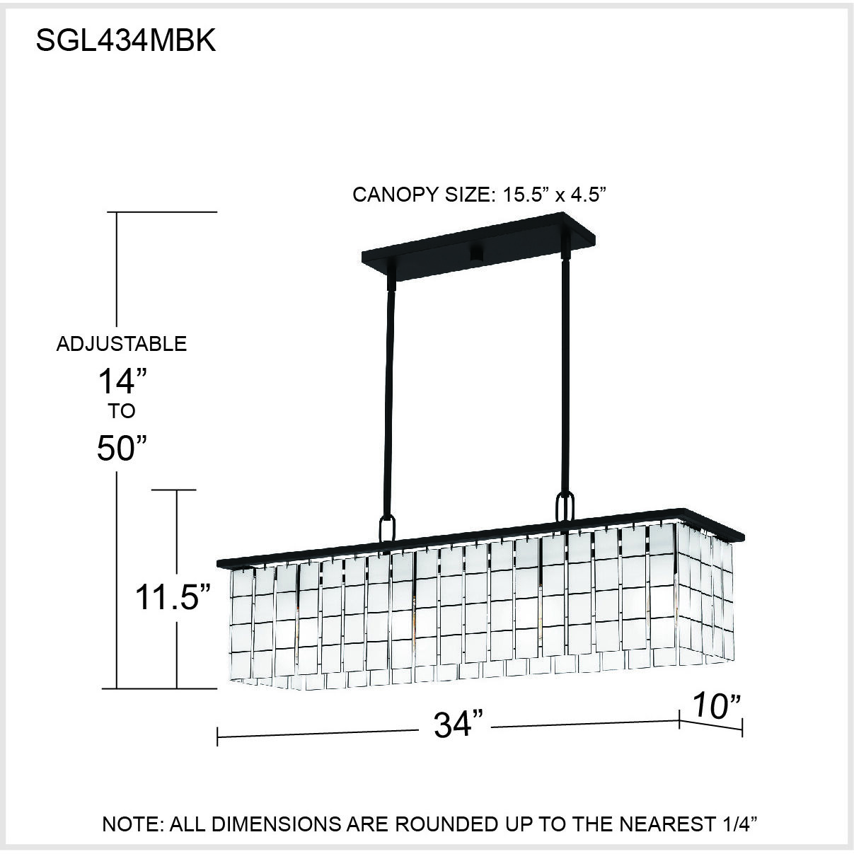 Seigler 4 Light 34 inch Matte Black Island Light Ceiling Light in Etched Glass