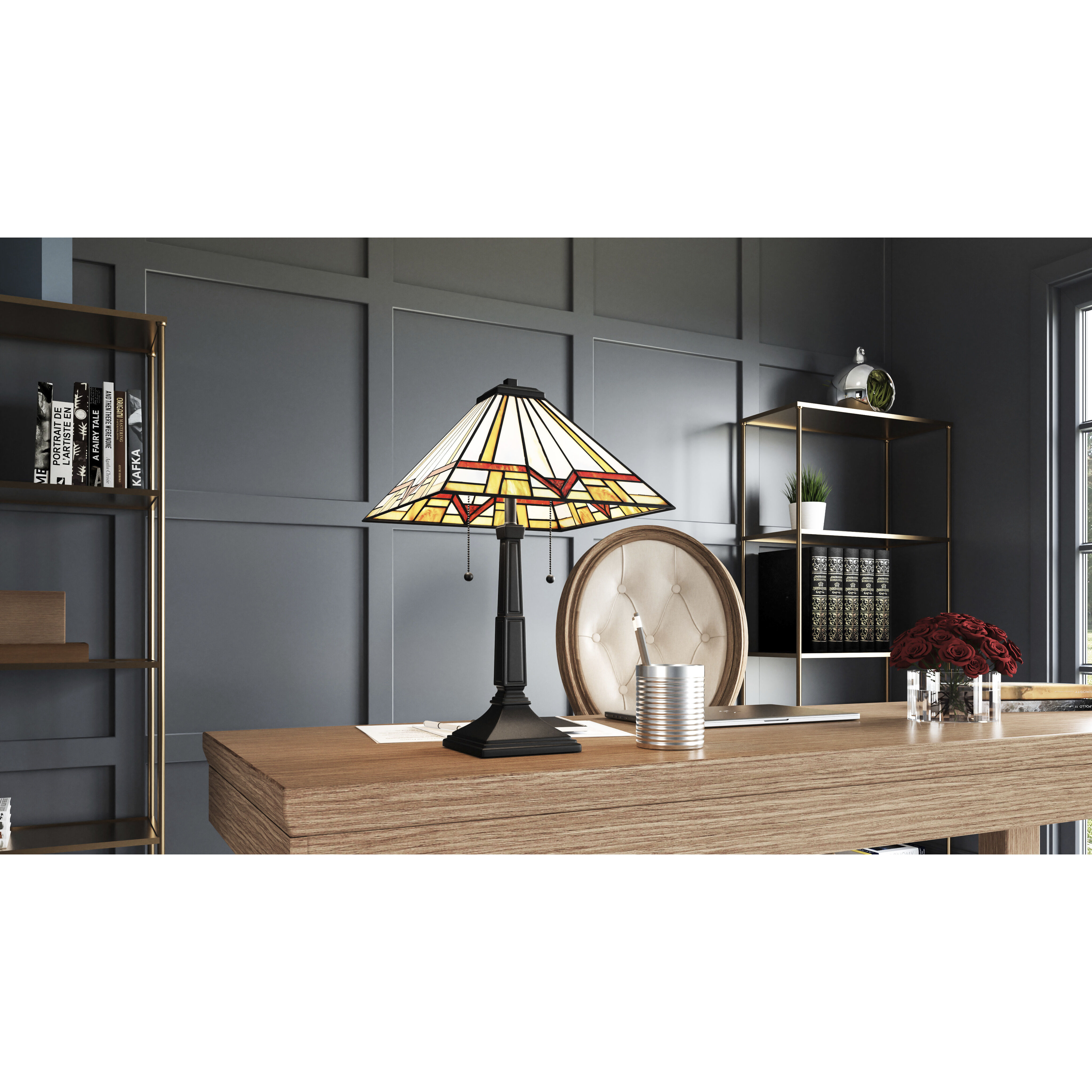 Frederick 23 inch 75.00 watt Matte Black Table Lamp Portable Light, Tiffany