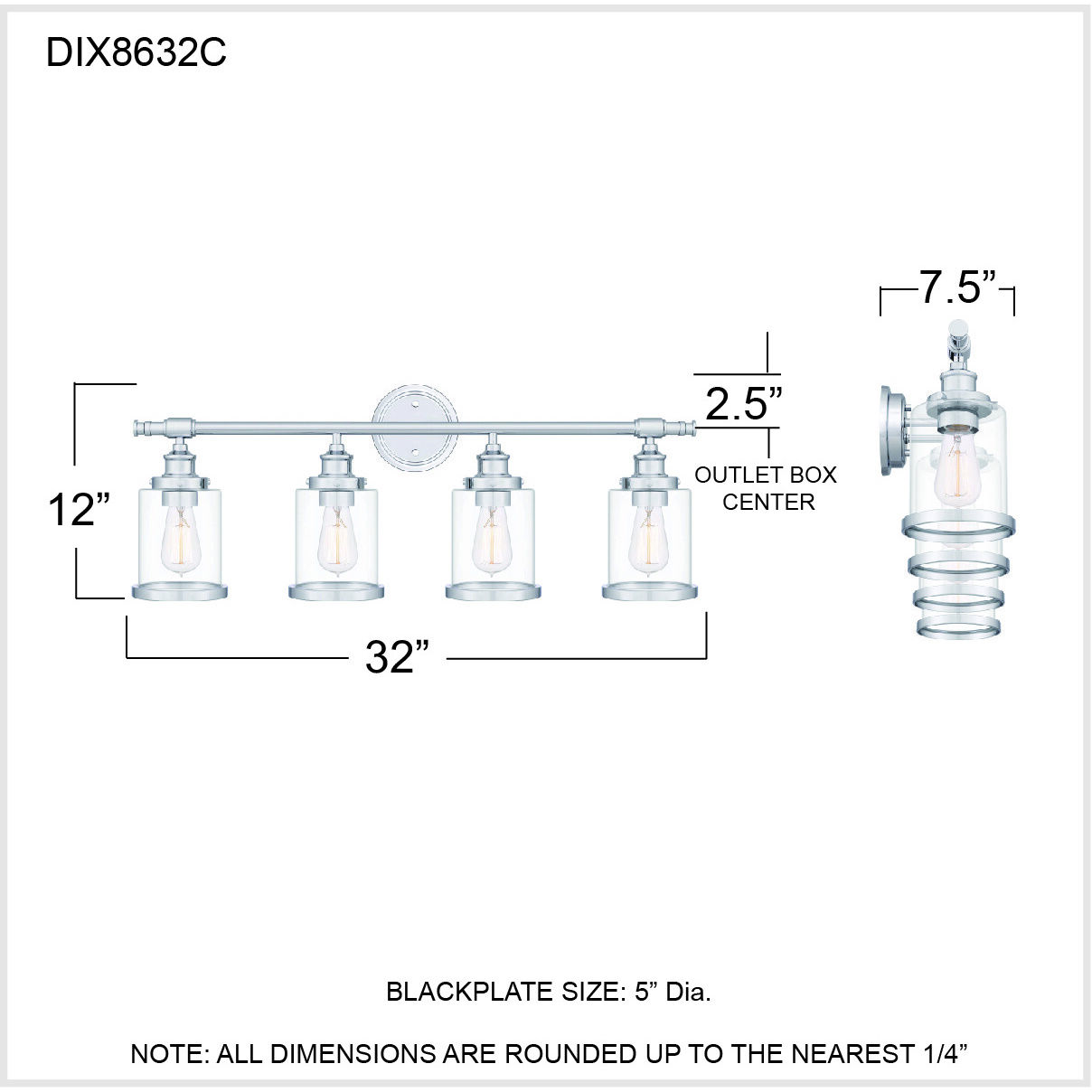 Dixie 4 Light 32 inch Polished Chrome Bath Light Wall Light
