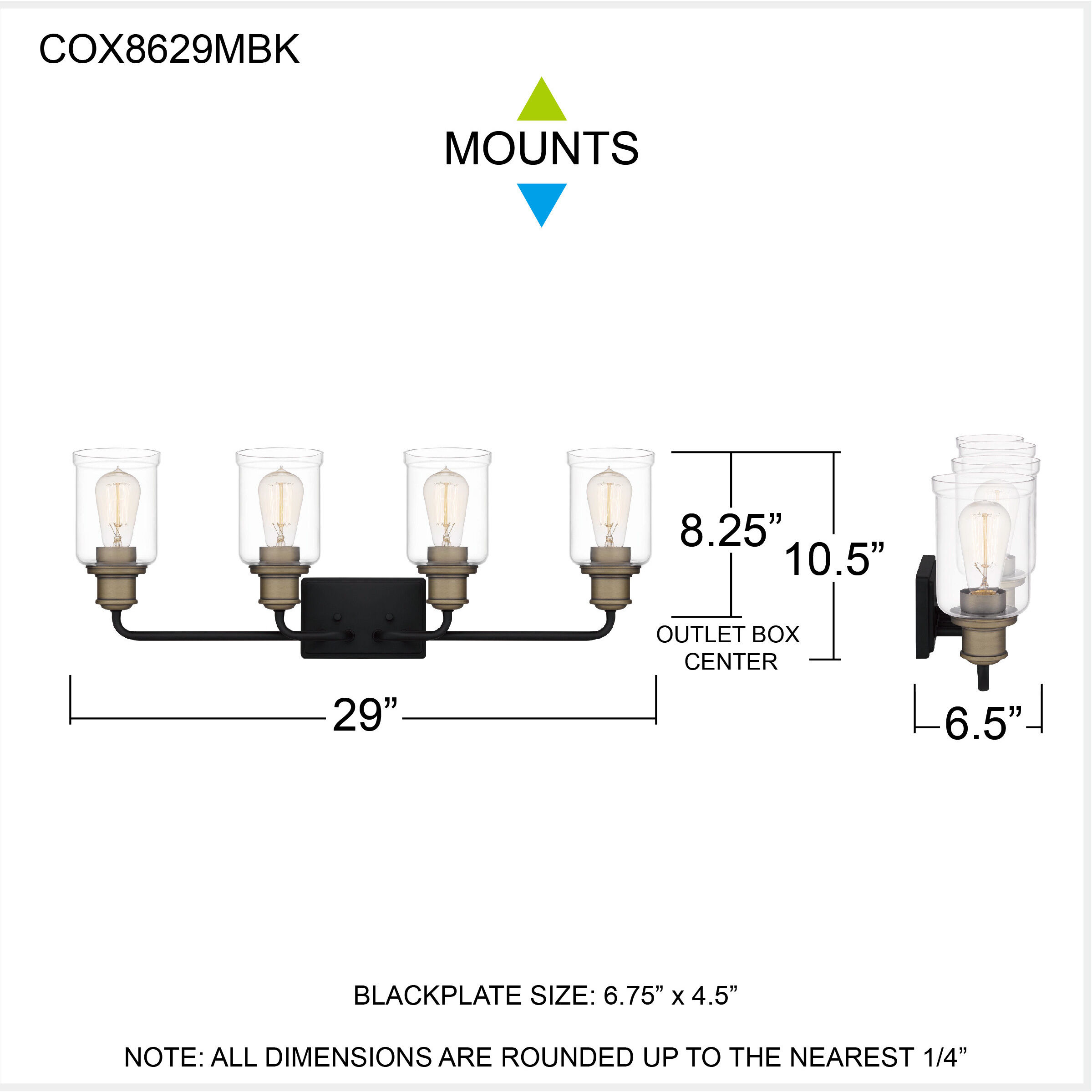 Cox 4 Light 29 inch Matte Black Bath Light Wall Light, Extra Large