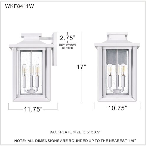 Wakefield 3 Light 17 inch White Lustre Outdoor Wall Lantern