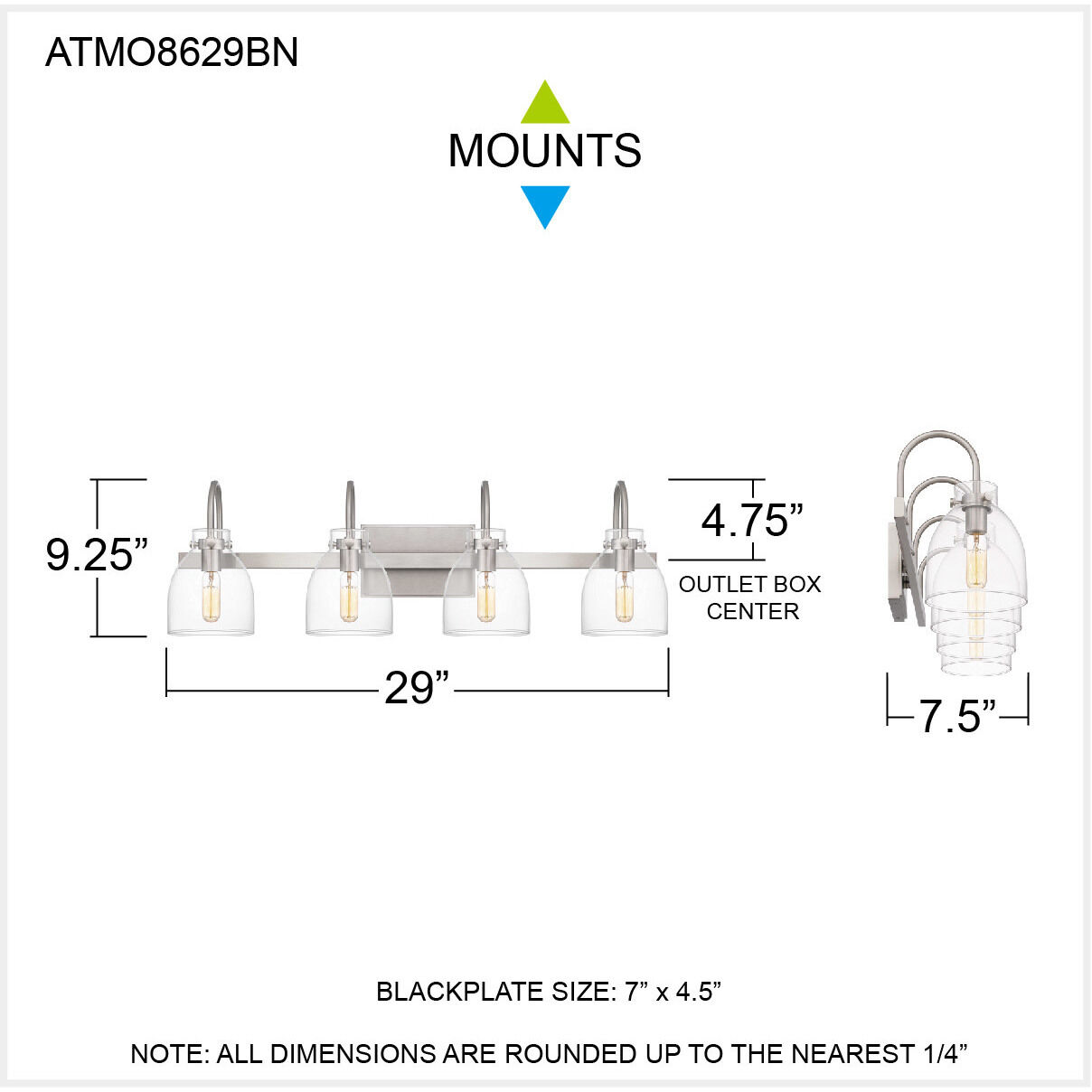 Atmore 4 Light 29 inch Brushed Nickel Bath Light Wall Light