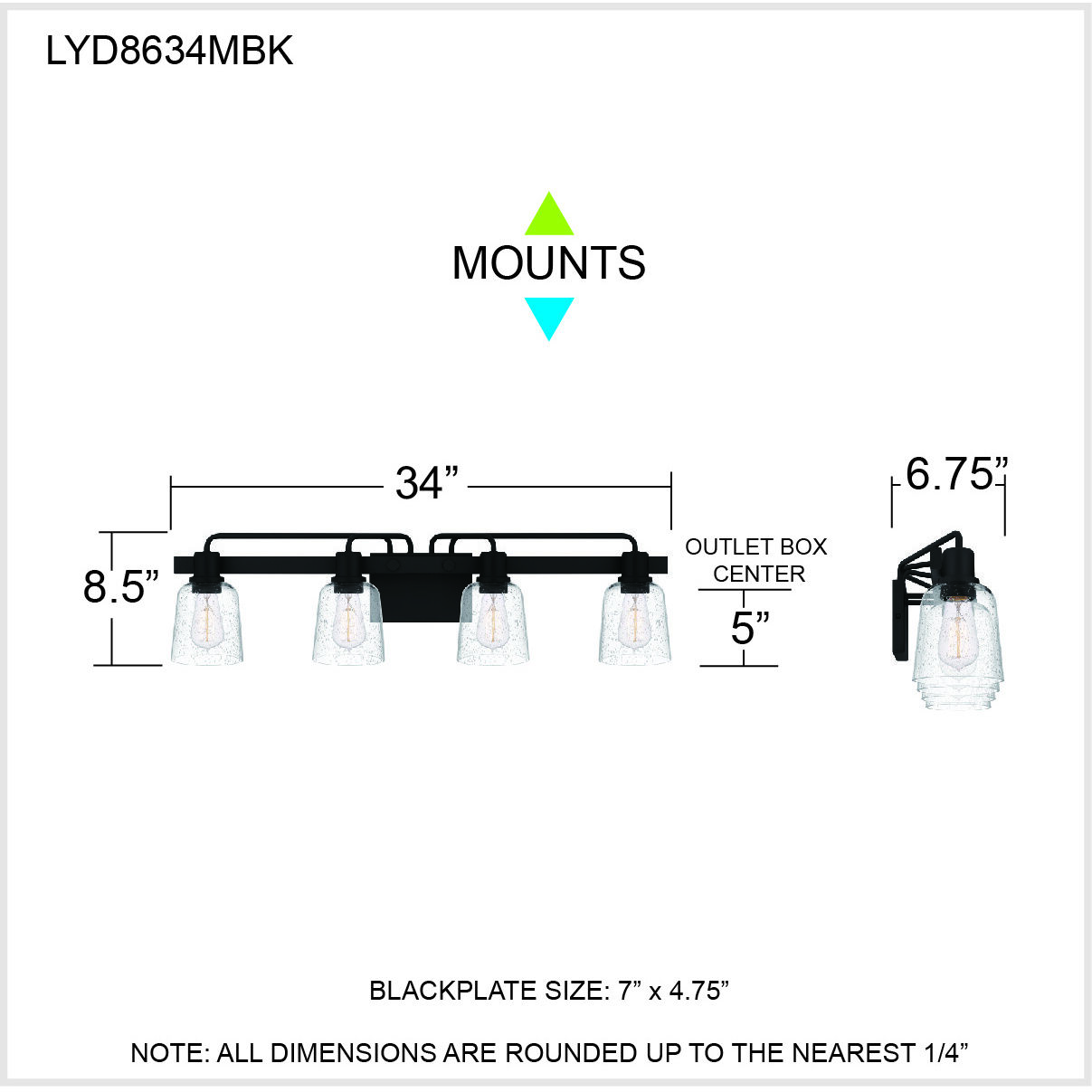 Lydia 4 Light 34 inch Matte Black Bath Light Wall Light