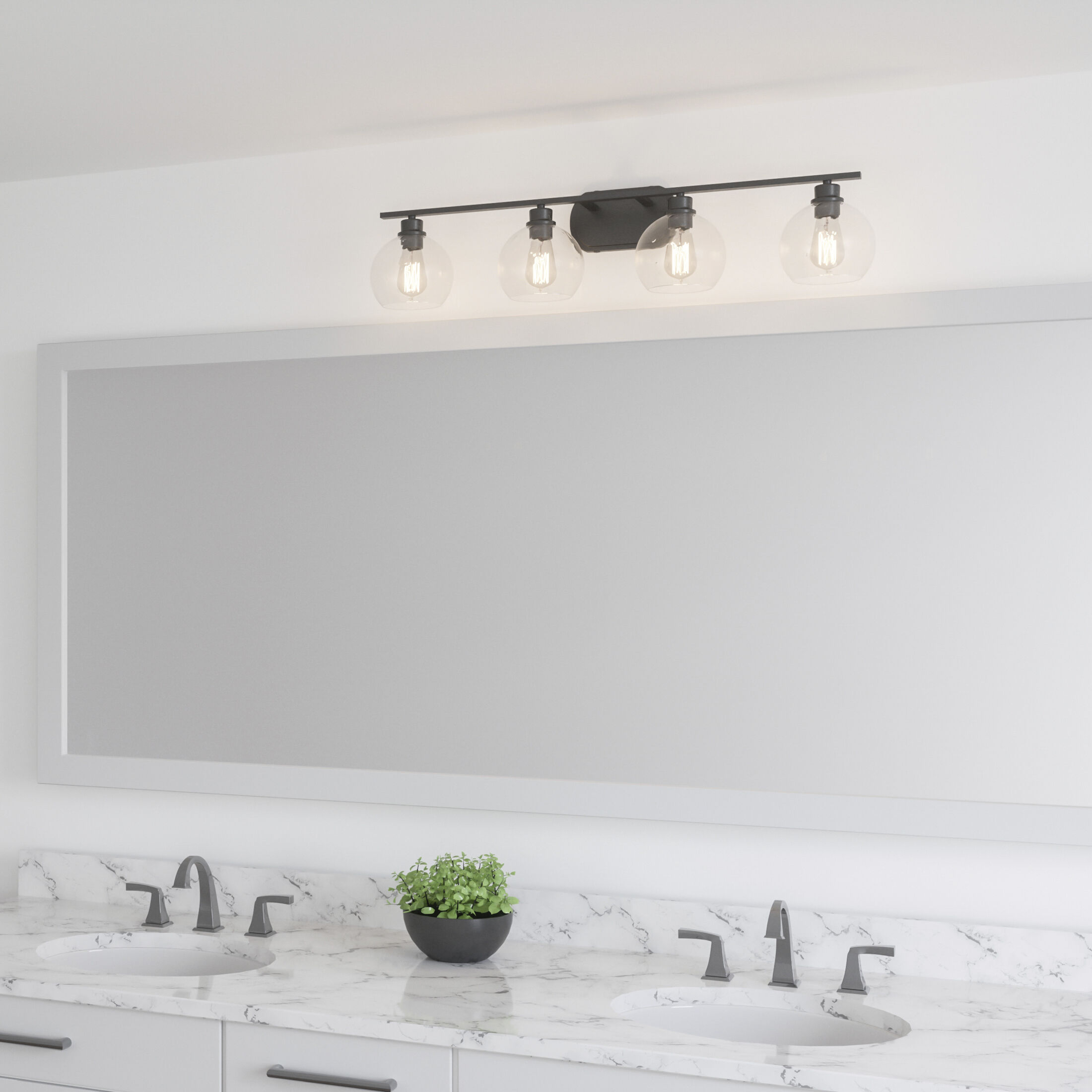 Pruitt 4 Light 36 inch Matte Black Bath Light Wall Light in Clear Glass