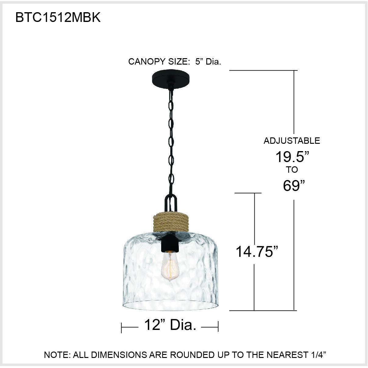 Baltic 1 Light 12 inch Matte Black Mini Pendant Ceiling Light