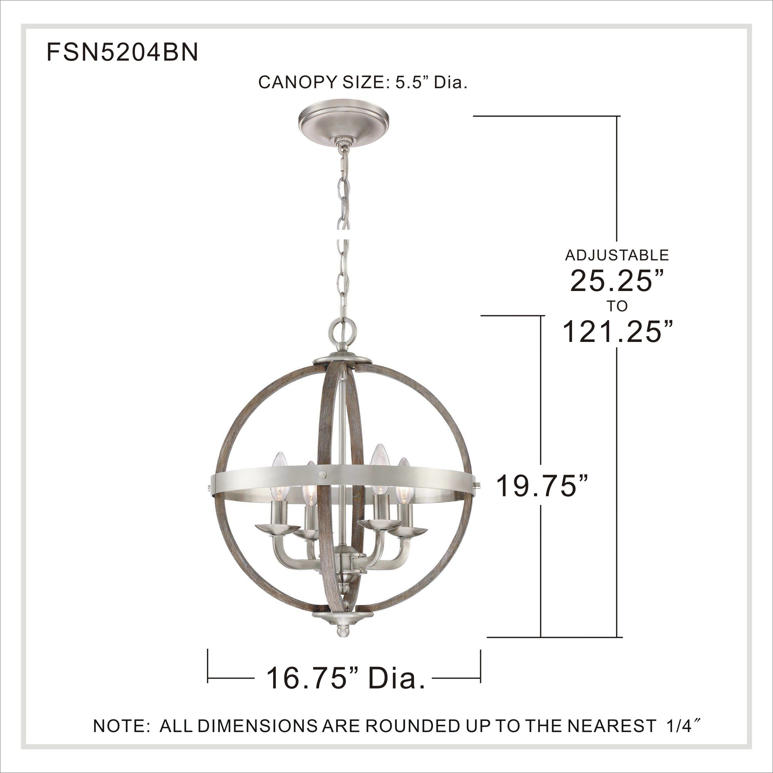 Fusion 4 Light 17 inch Brushed Nickel Foyer Piece Ceiling Light, Naturals