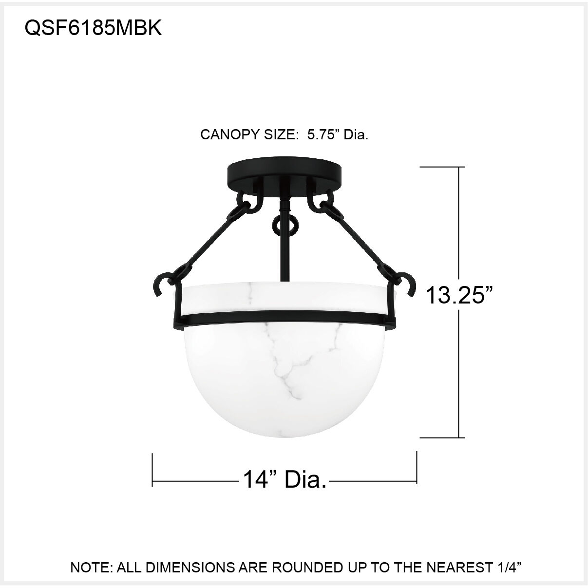 Danyon 3 Light 14 inch Matte Black Semi-Flush Mount Ceiling Light