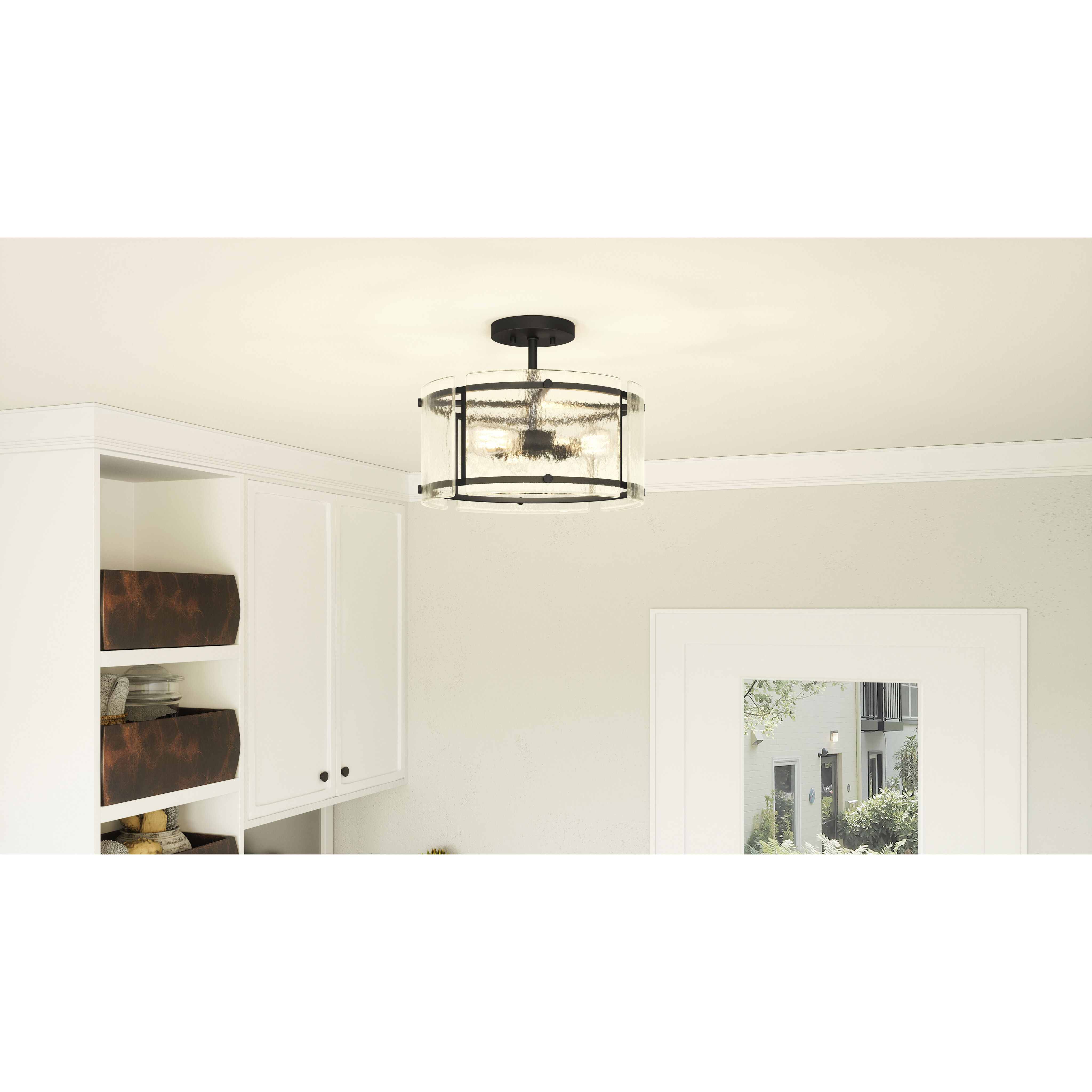 Fortress 3 Light 16 inch Earth Black Semi-Flush Mount Ceiling Light
