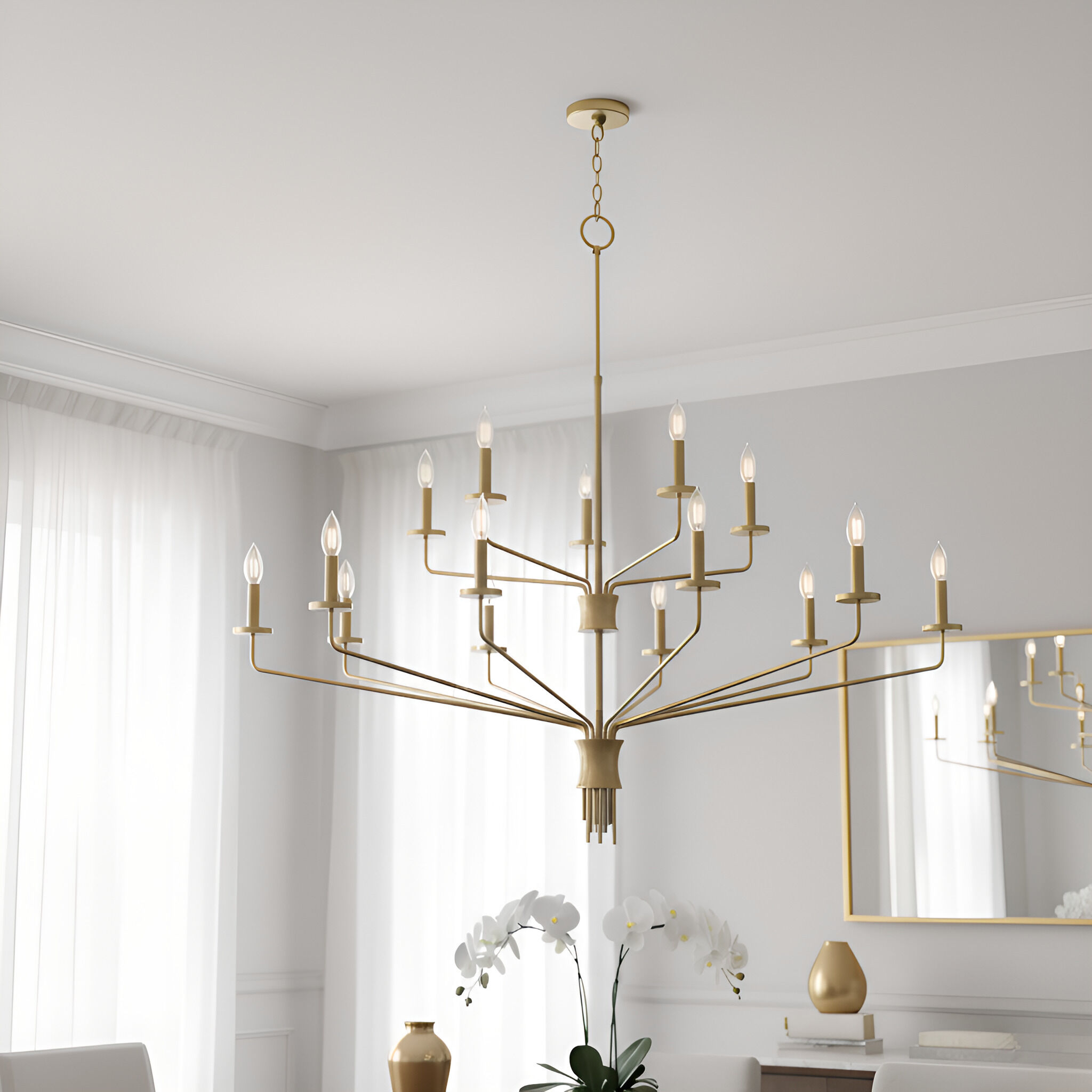 Alexander 15 Light 55 inch Brushed Gold Chandelier Ceiling Light